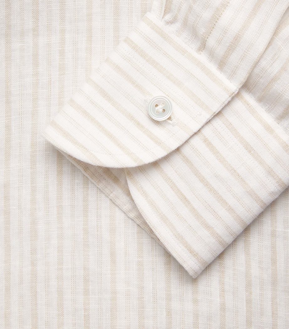 100HANDS Mens Linen Stripe Shirt Brown White Image 6