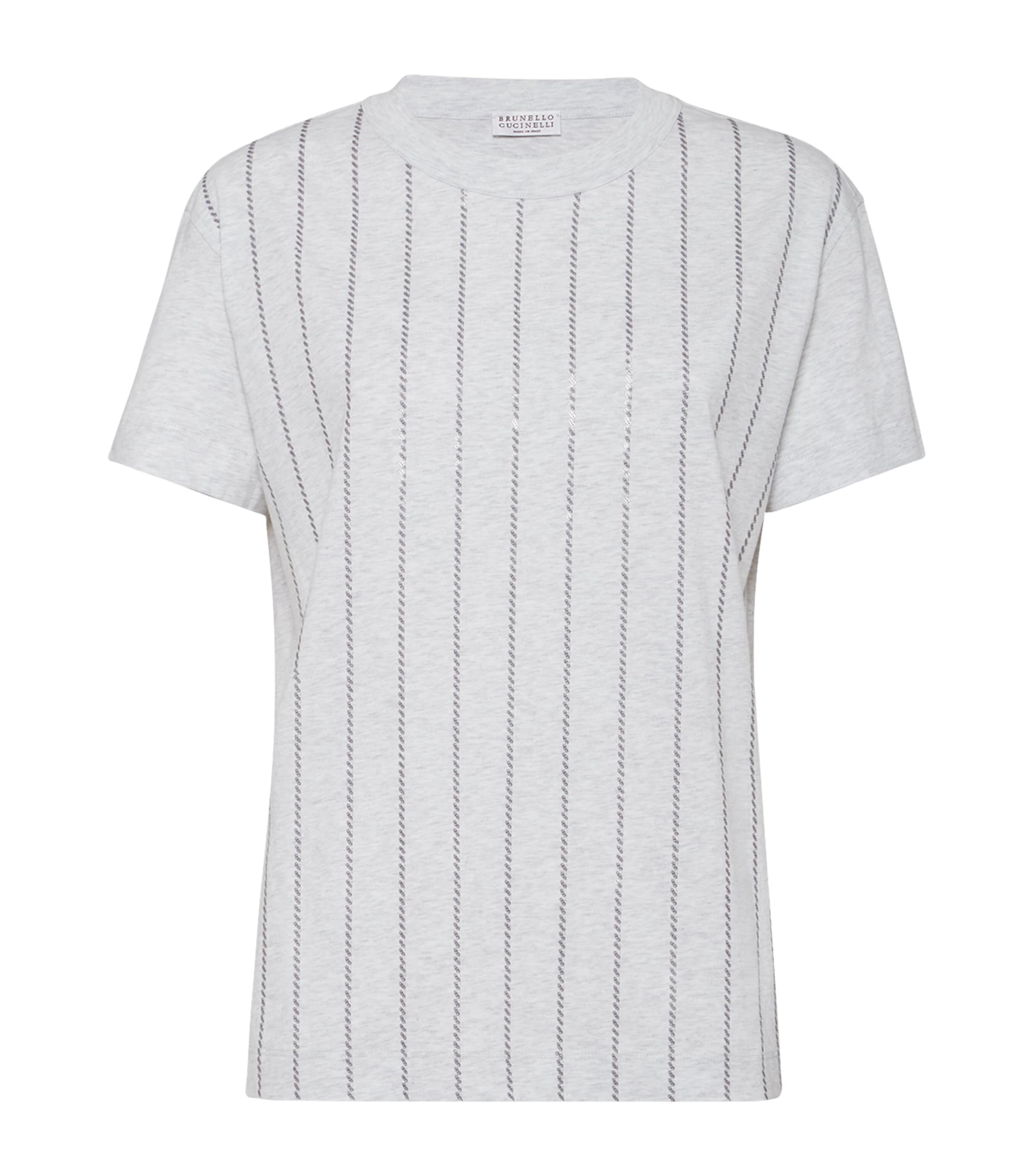 Brunello Cucinelli Women Striped T-shirt With Mini Sequins In Gray