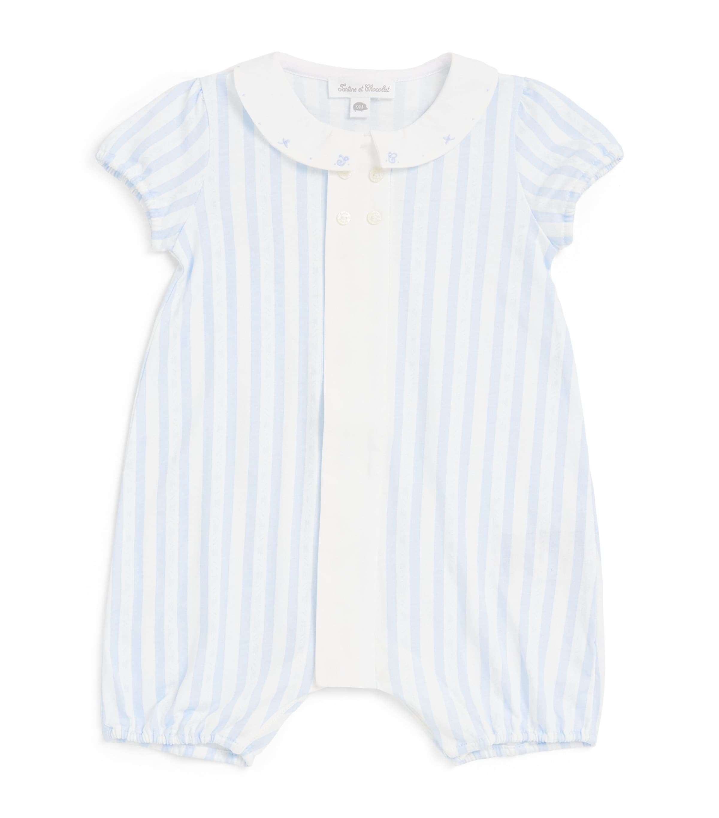 Tartine Et Chocolat Cotton Collared Striped Bodysuit In Blue