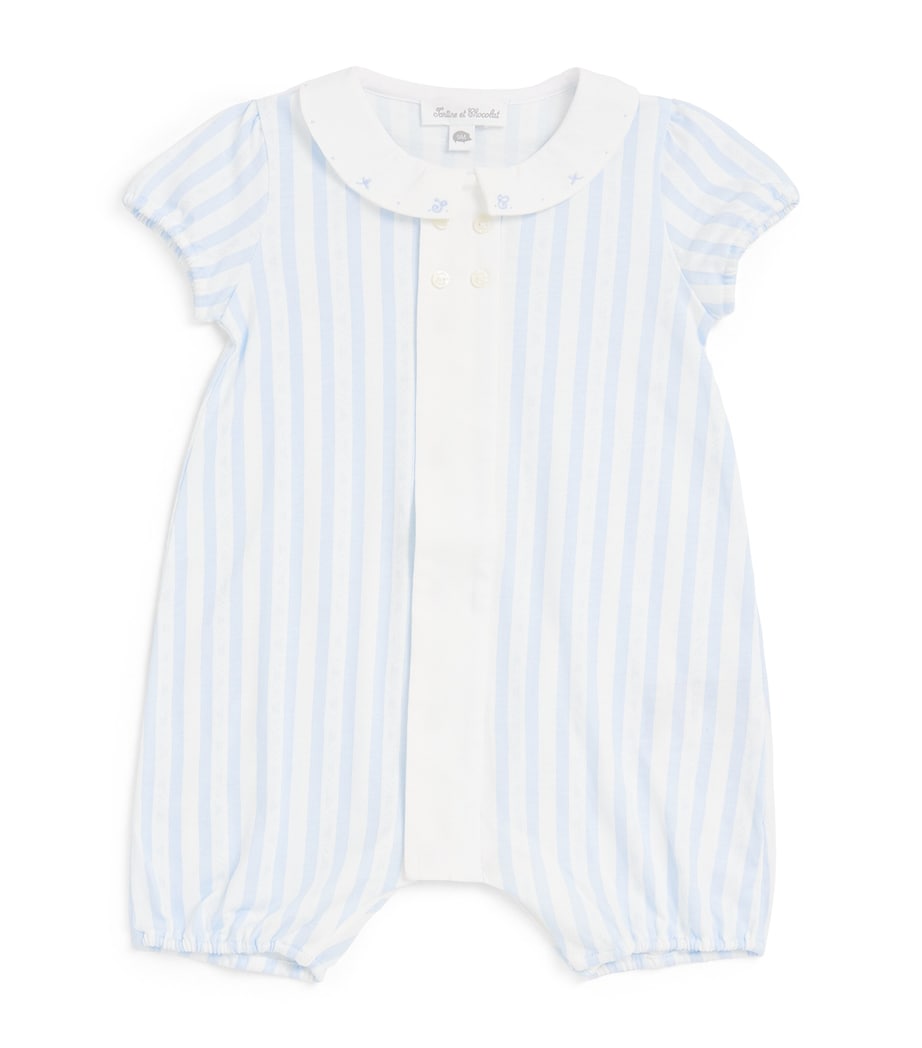 Tartine et Chocolat Cotton Striped Playsuit (0-18 Months) Bleu Ciel Image 1