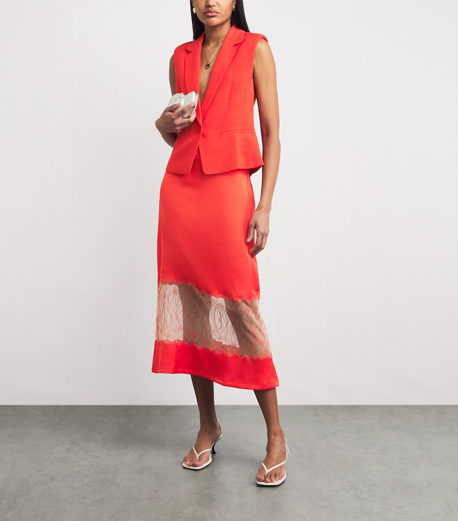 Claudie Pierlot Womens Satin Lace Midi Skirt Tangerine Image 2