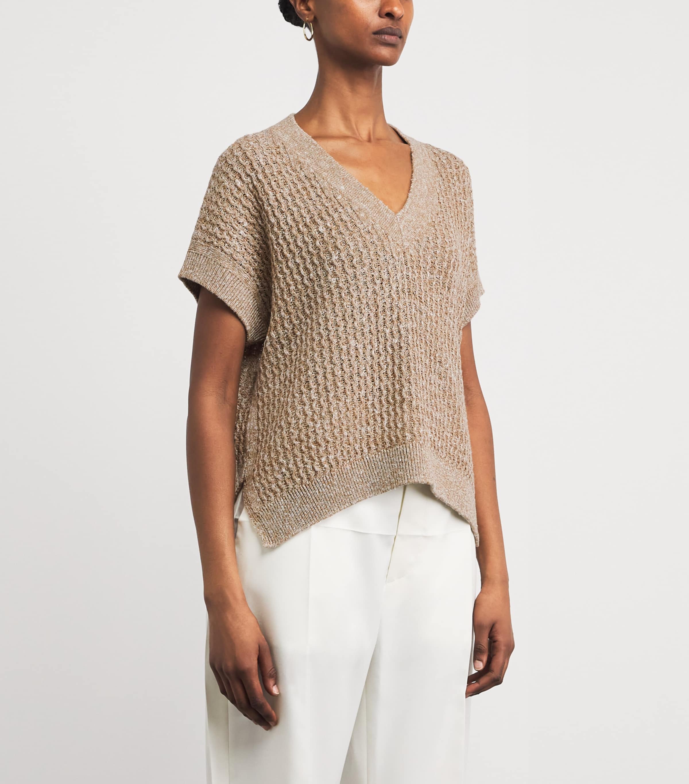 Eleventy Womens Metallic Short-Sleeve Sweater Ambra Image 4