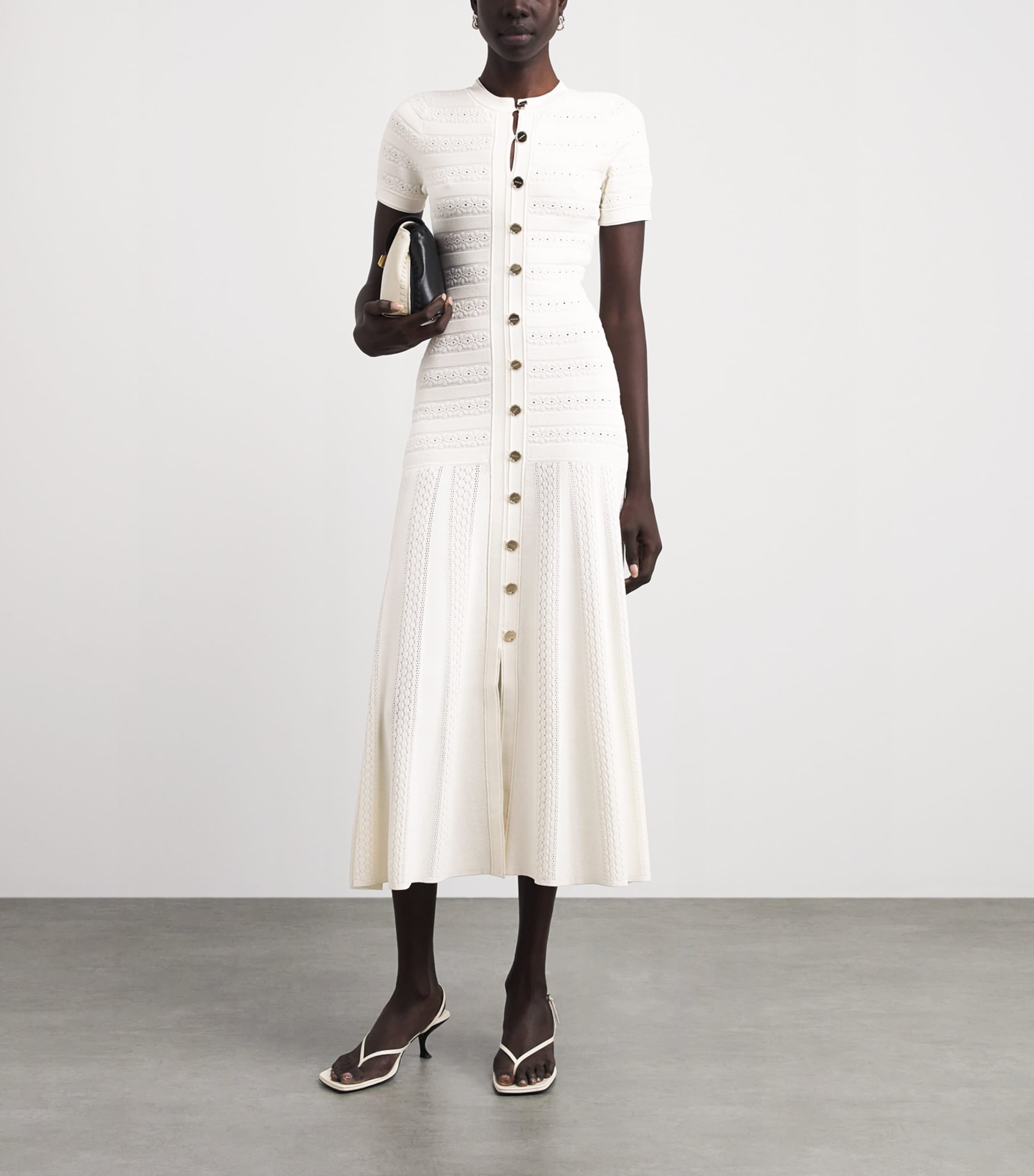 Sandro Paris Womens Knit Button-Through Midi Dress Ecru Image 2