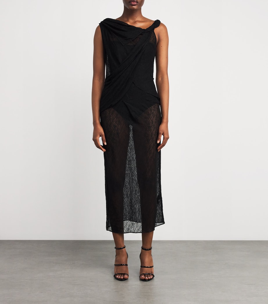 Lace Aperture Midi Dress DBLK BLACK Image 6