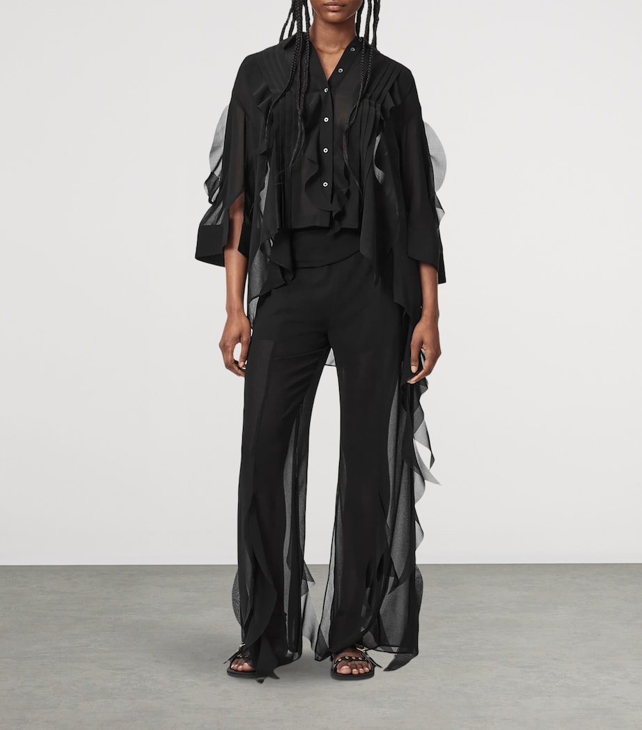 AllSaints Womens Chiffon Frill-Trim Minna Shirt Black Image 2