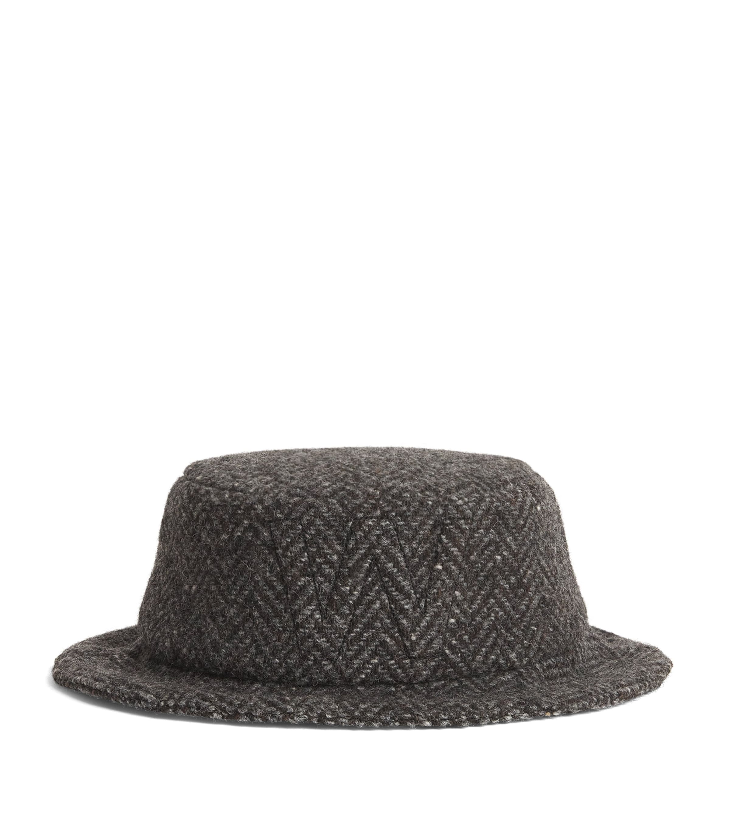 Shop Weekend Max Mara Wool Herringbone Bucket Hat In Grey