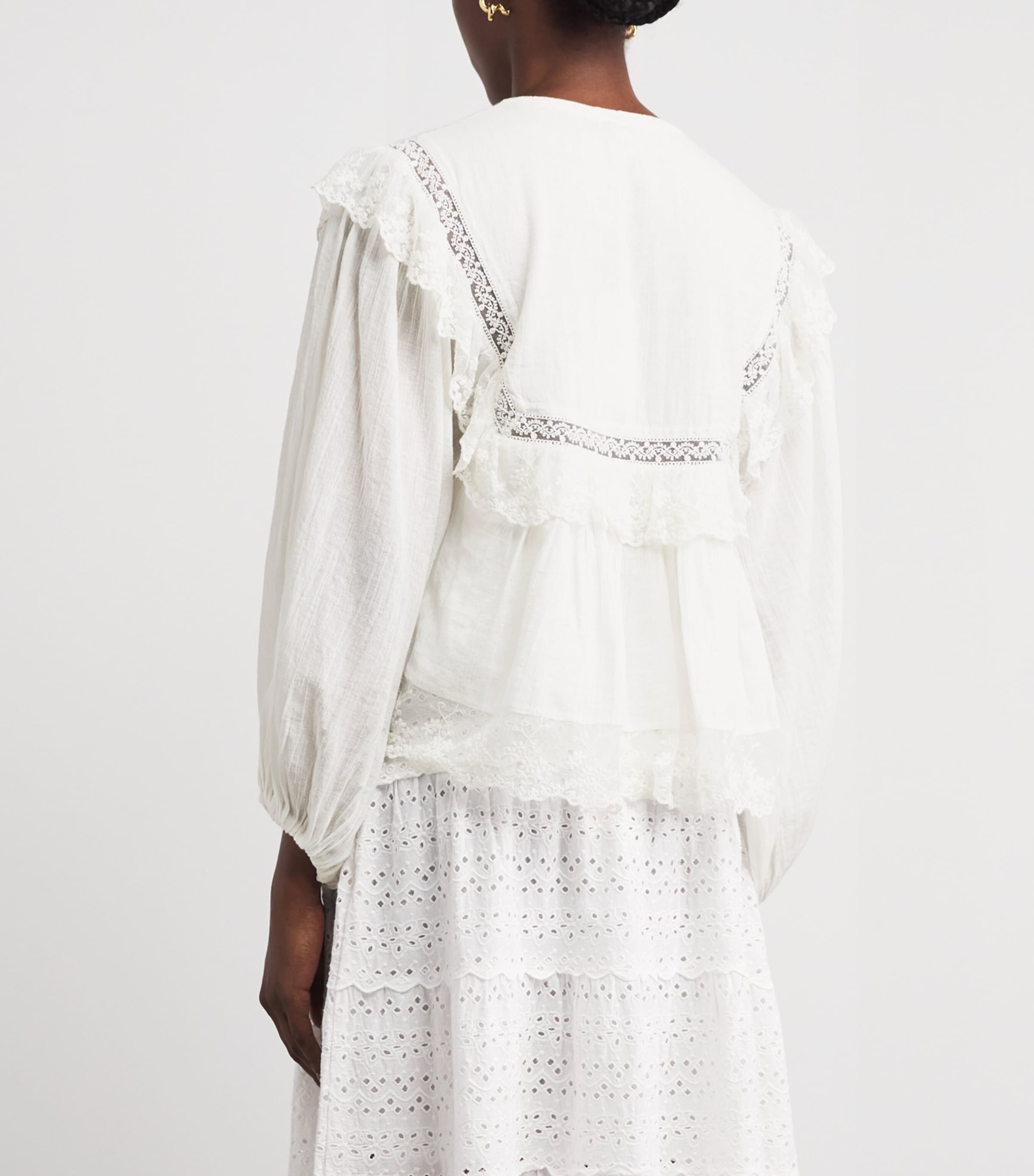 Rixo Womens Cotton Embroidered Diann Blouse Lilly Embrdry Ivory Image 5