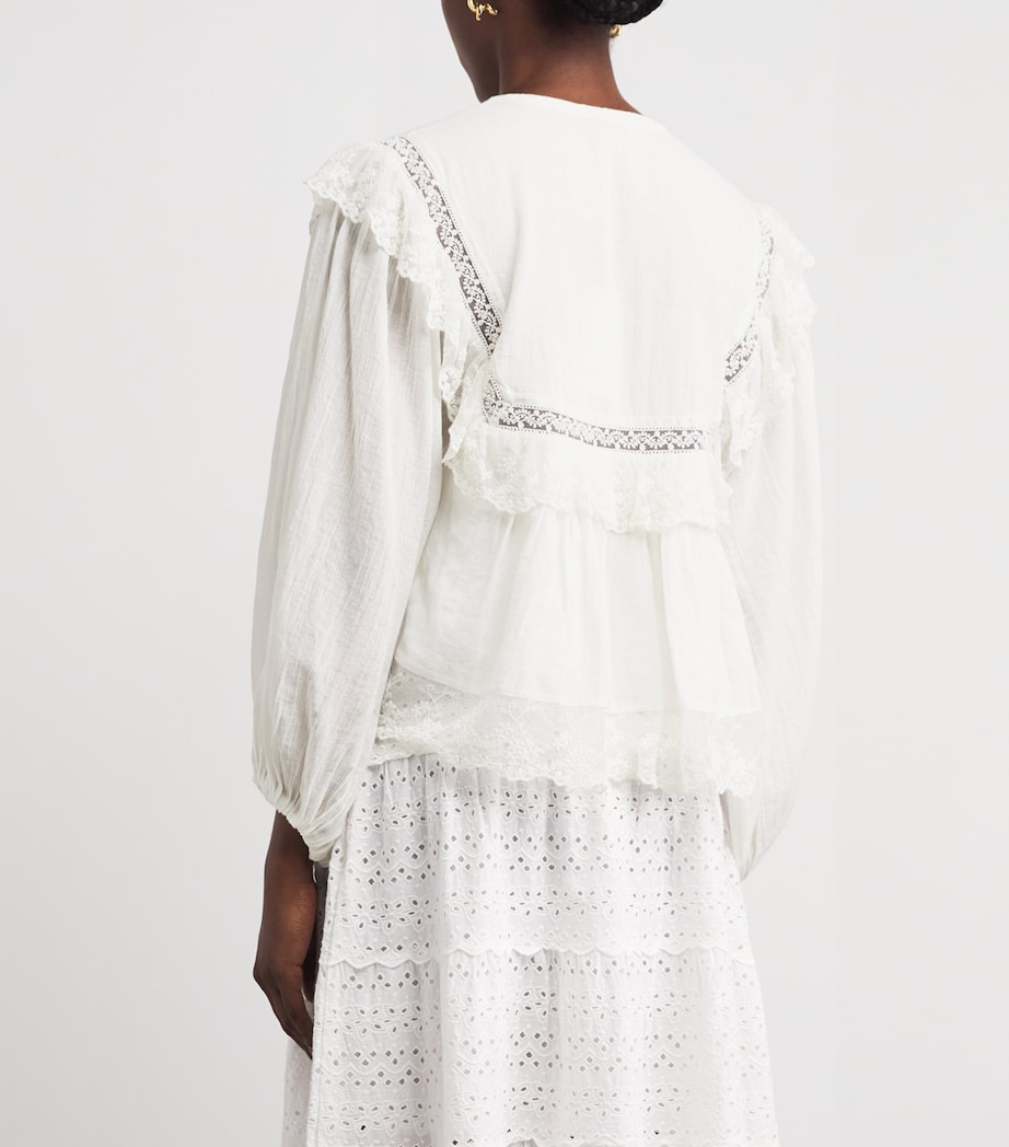 Rixo Womens Cotton Embroidered Diann Blouse Lilly Embrdry Ivory Image 5