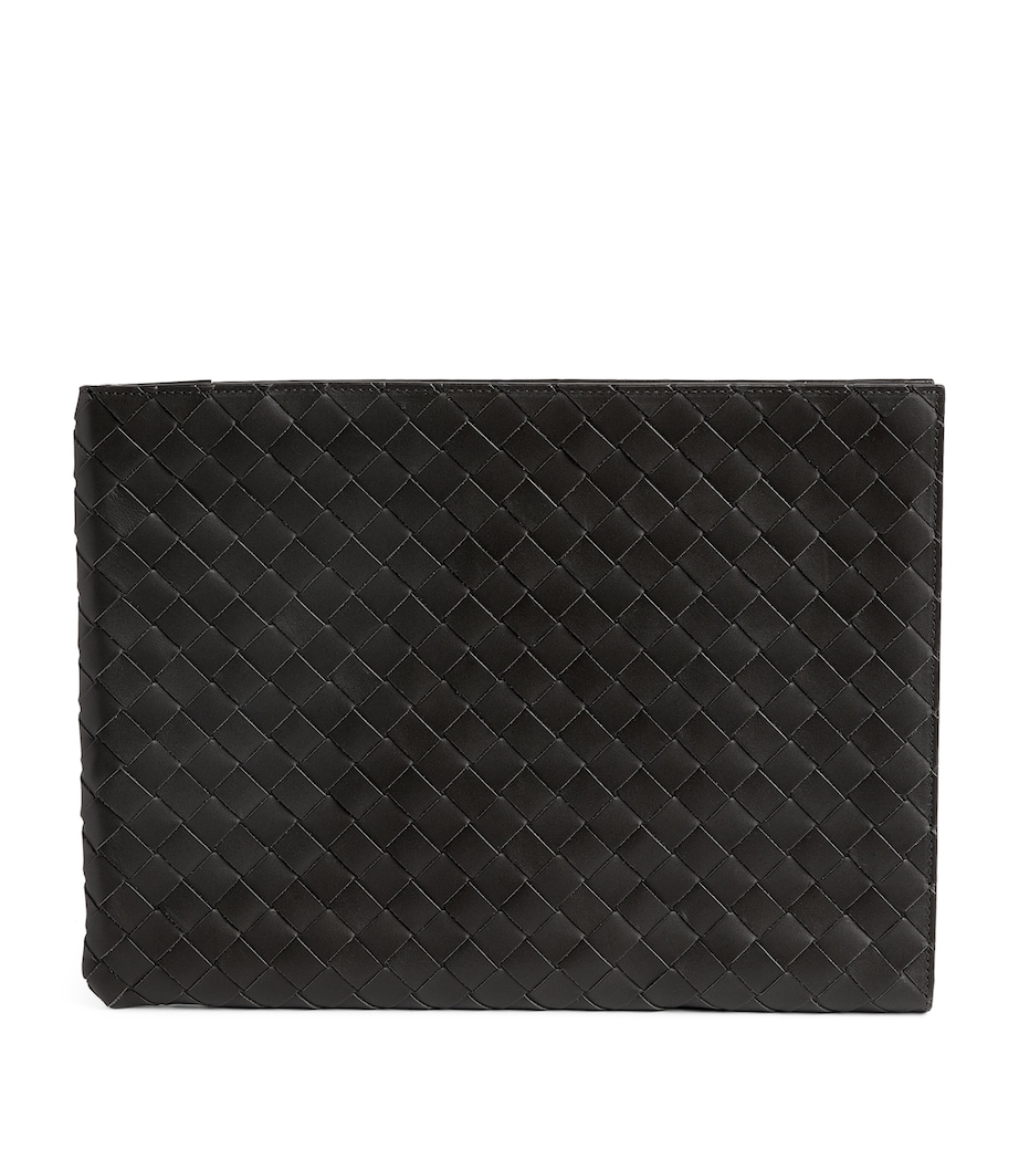 Bottega Veneta Leather Intrecciato Half-Zip Pouch Dark Green Silver Image 1