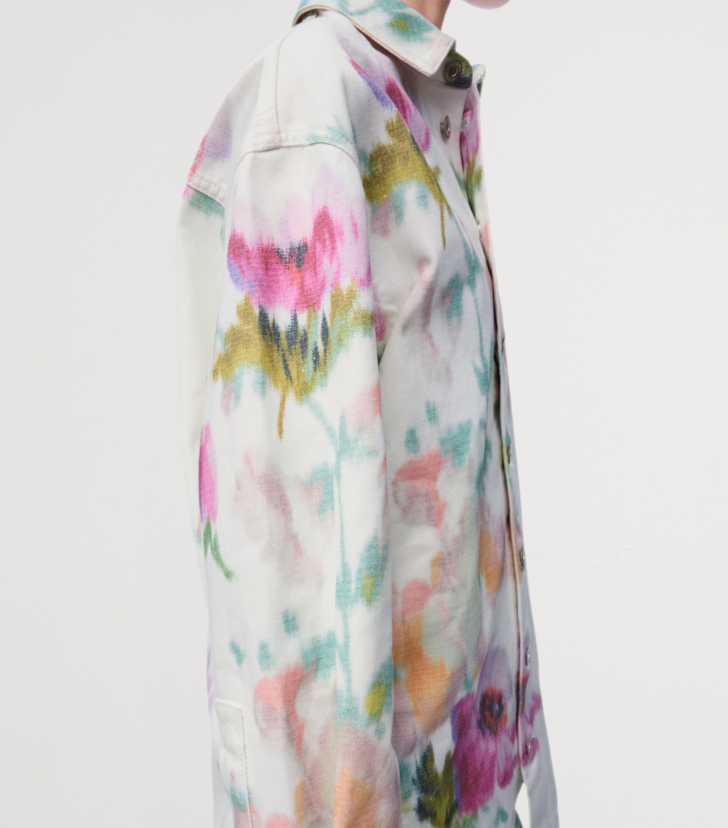 Denim Floral Overshirt WHITE/PINK Image 5