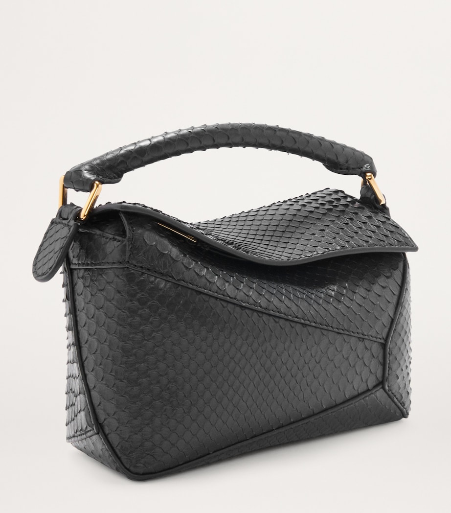 Mini Snakeskin Puzzle Edge Top-Handle Bag BLACK Image 3