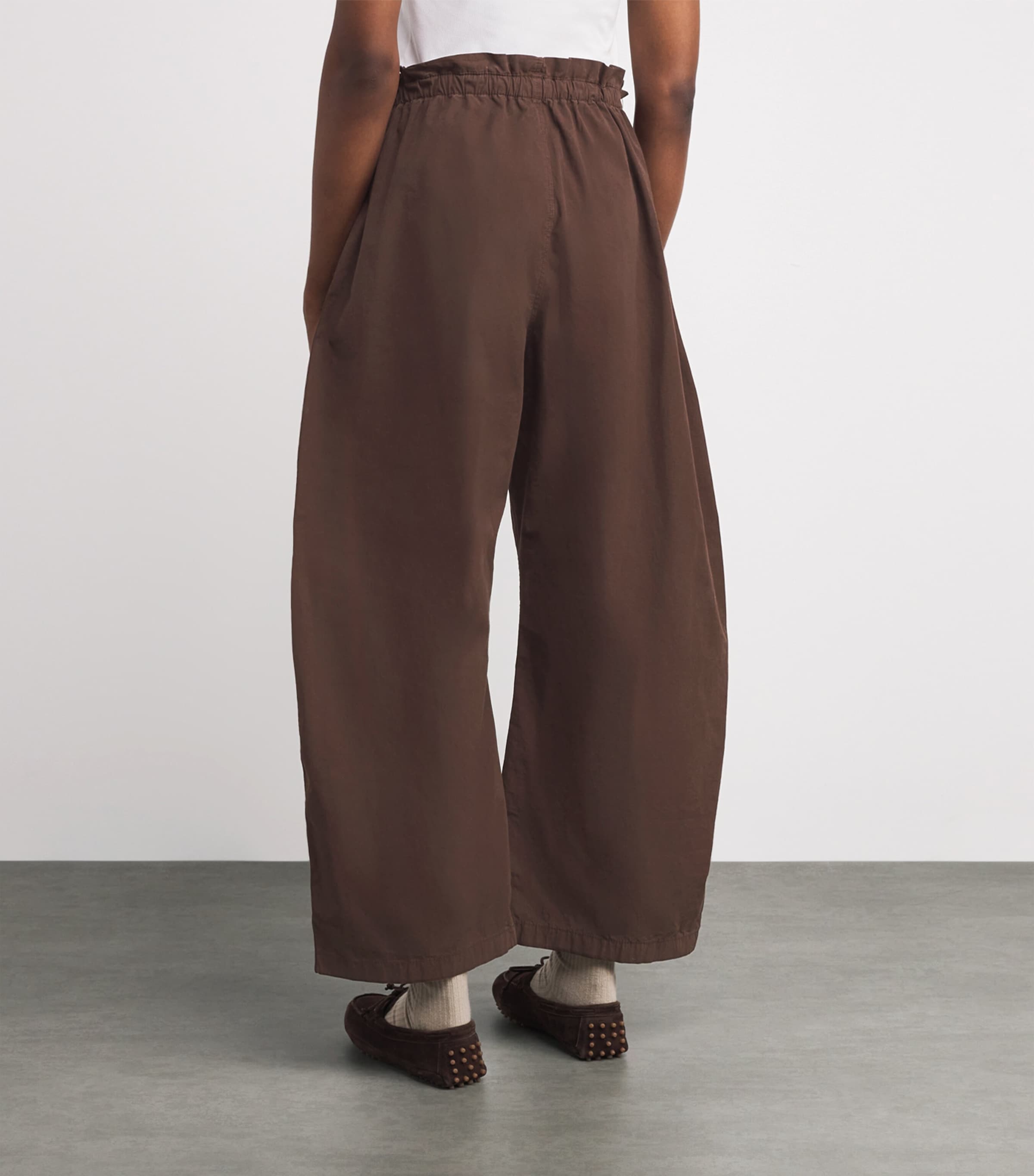 Cotton Curved Tapered Trousers BROWN Image 4