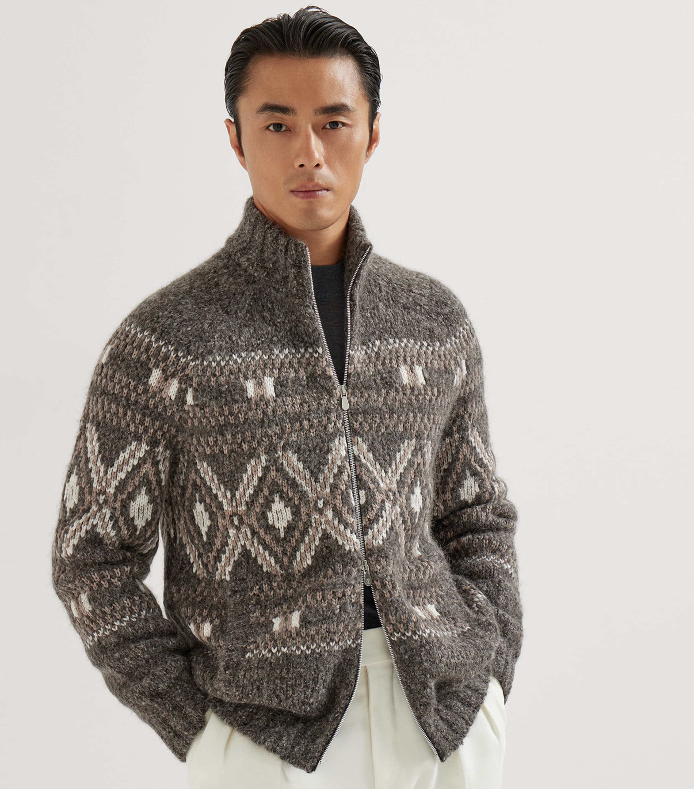 Alpaca-Wool-Cashmere Zipped Cardigan COW07 Image 3