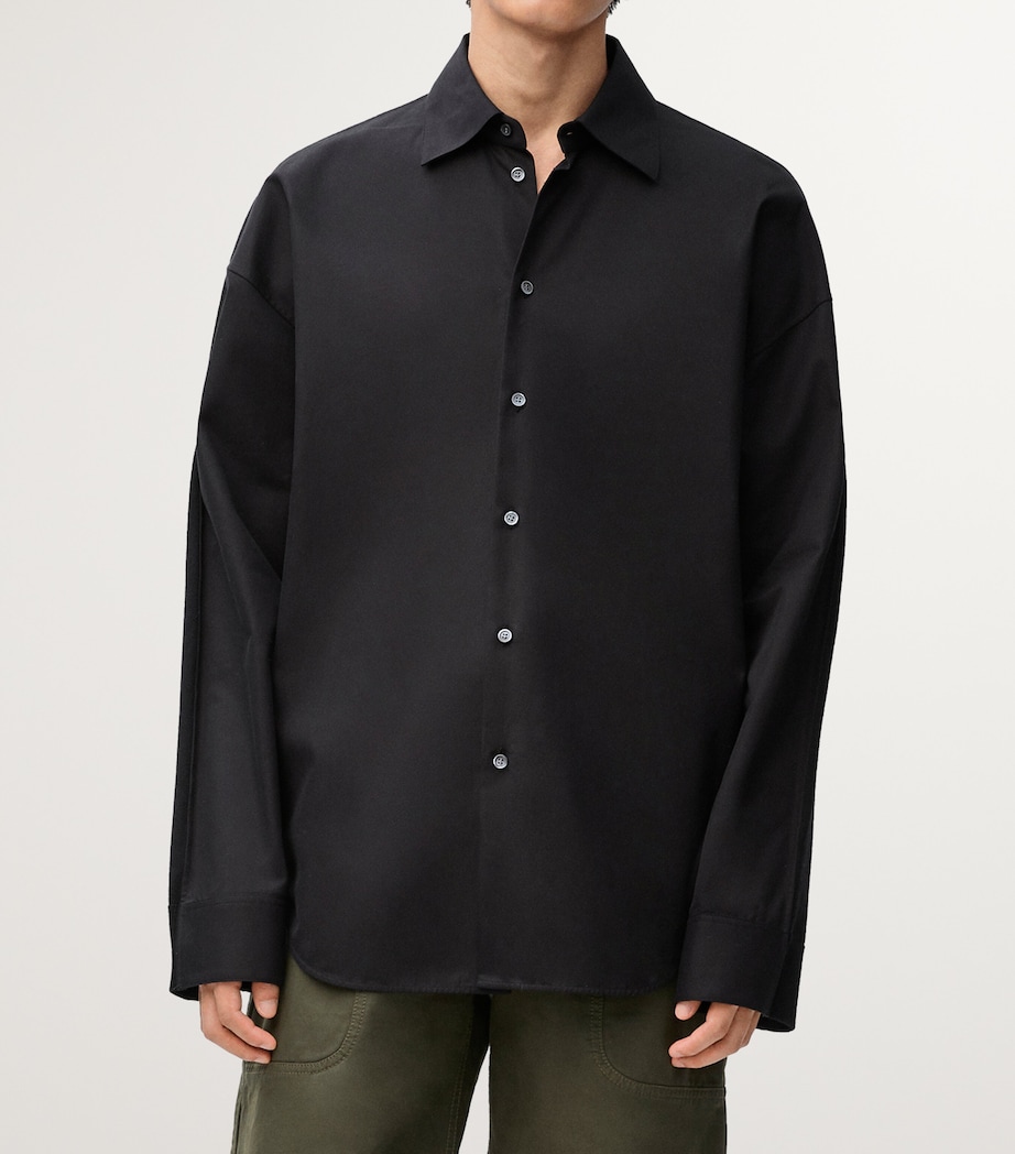 LOEWE Mens Wool-Cotton Panelled Shirt Black/black Image 3
