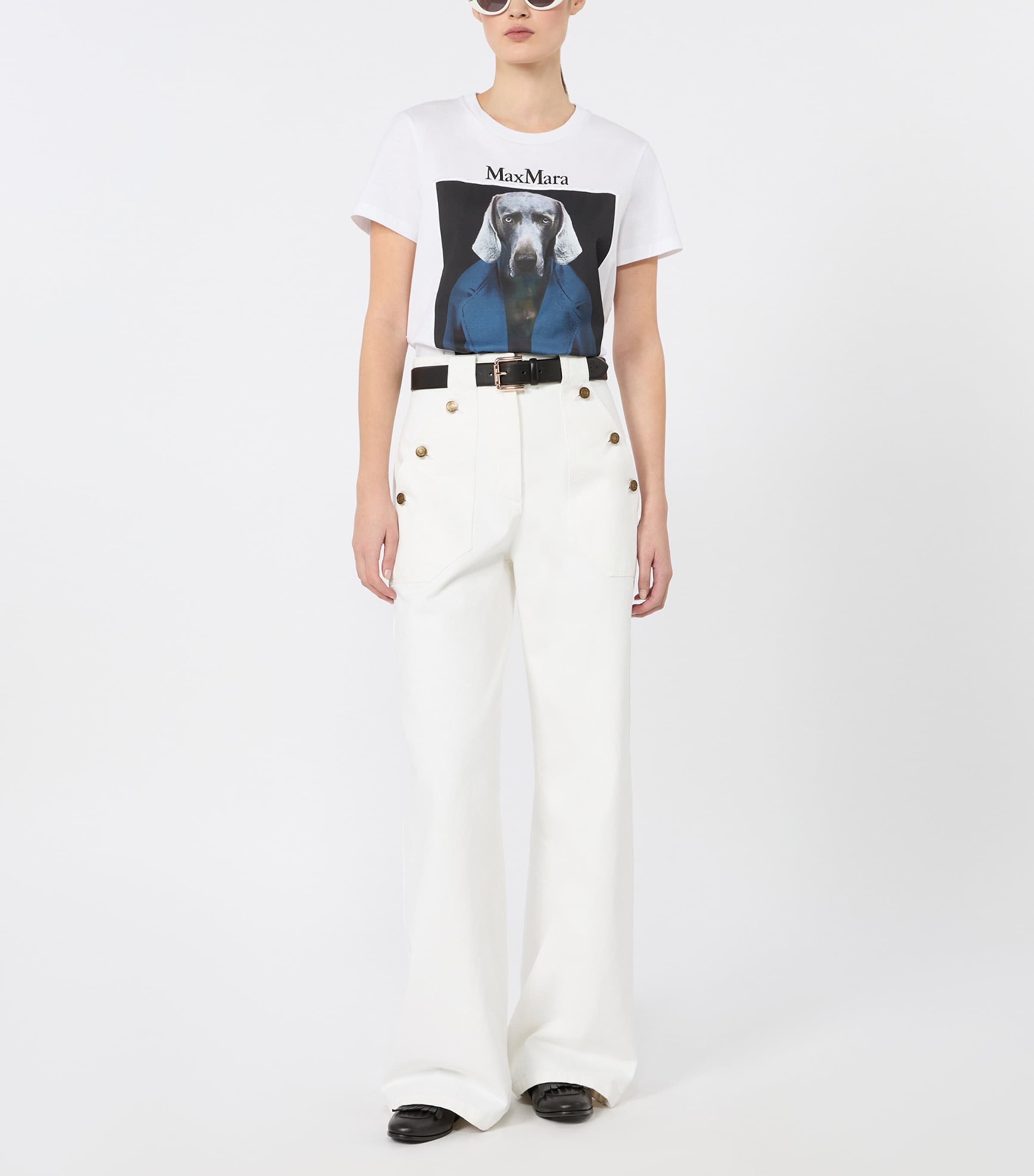 Max Mara Womens Dog Print T-Shirt White Image 2