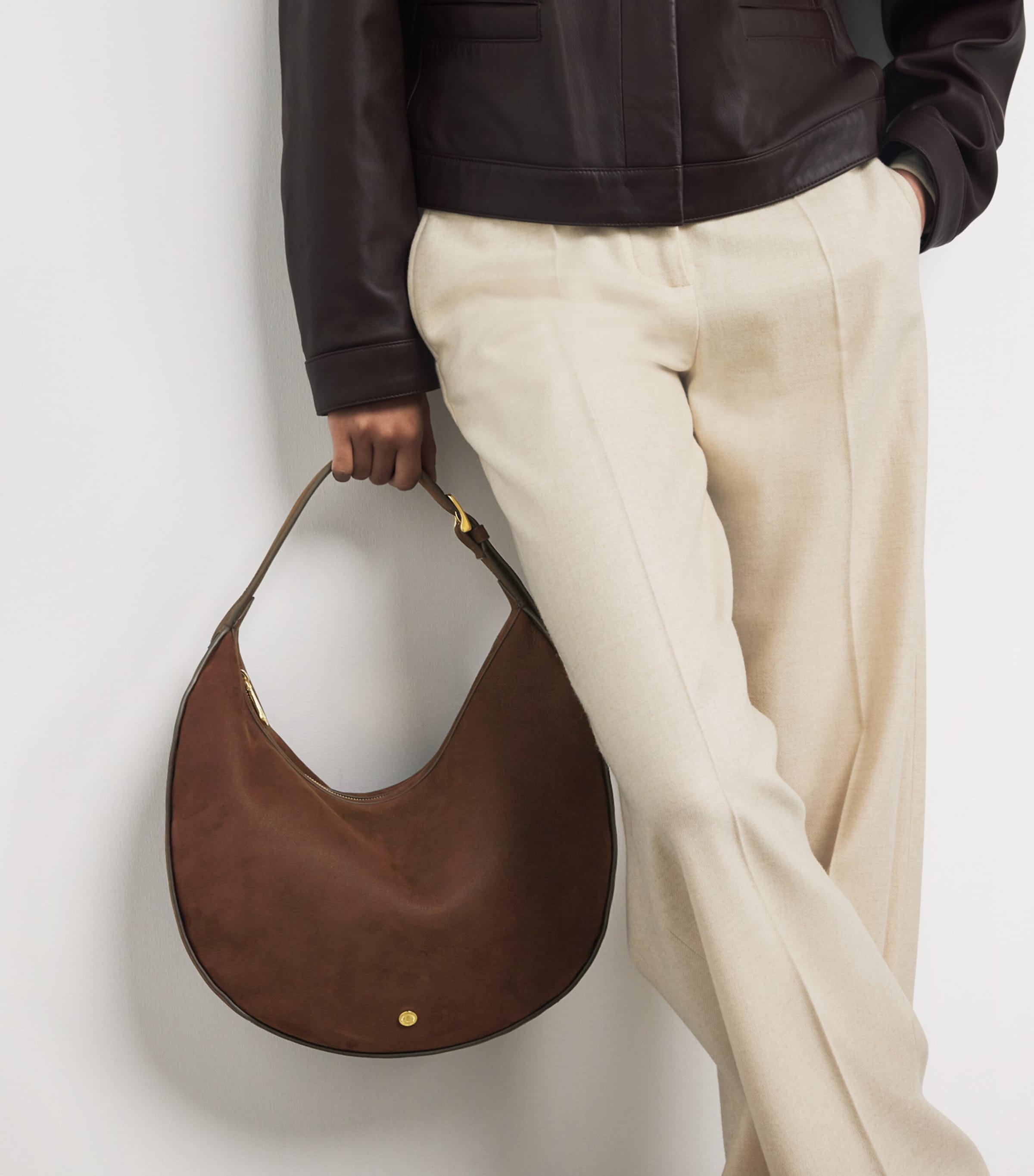 Large Suede Crescent Shoulder Bag TAN Image 2