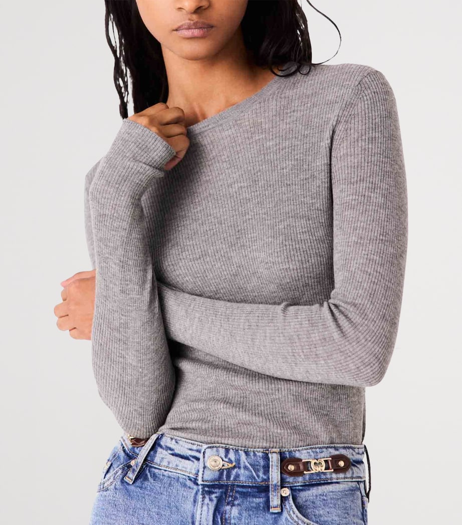Maje Womens Wool-Silk Rib-Knit Sweater Grey Image 9
