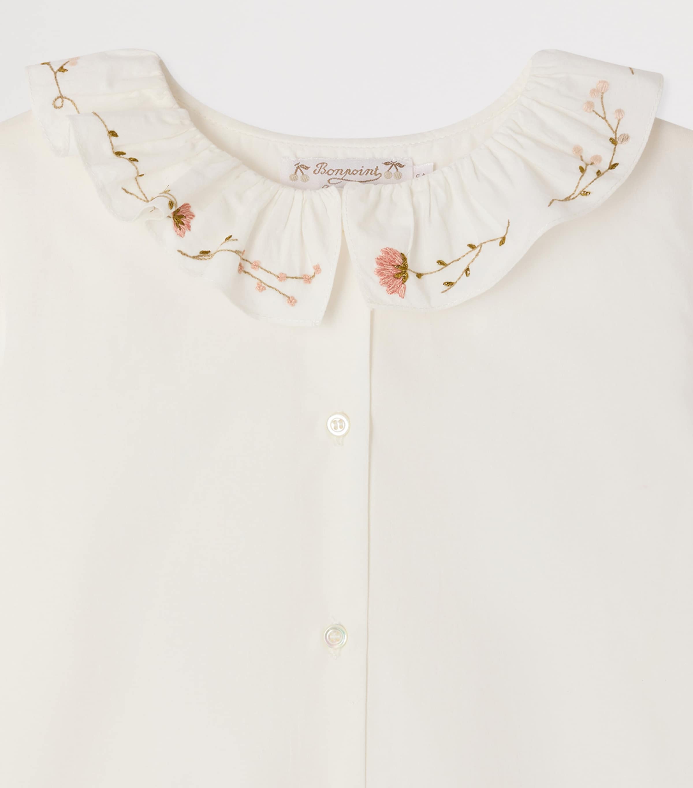 Bonpoint Cotton Ruffled-Neck Blouse (4-8 Years) Upb Blanc Lait Image 3