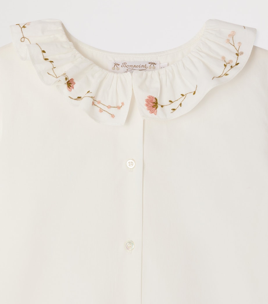 Bonpoint Cotton Ruffled-Neck Blouse (4-8 Years) Upb Blanc Lait Image 3