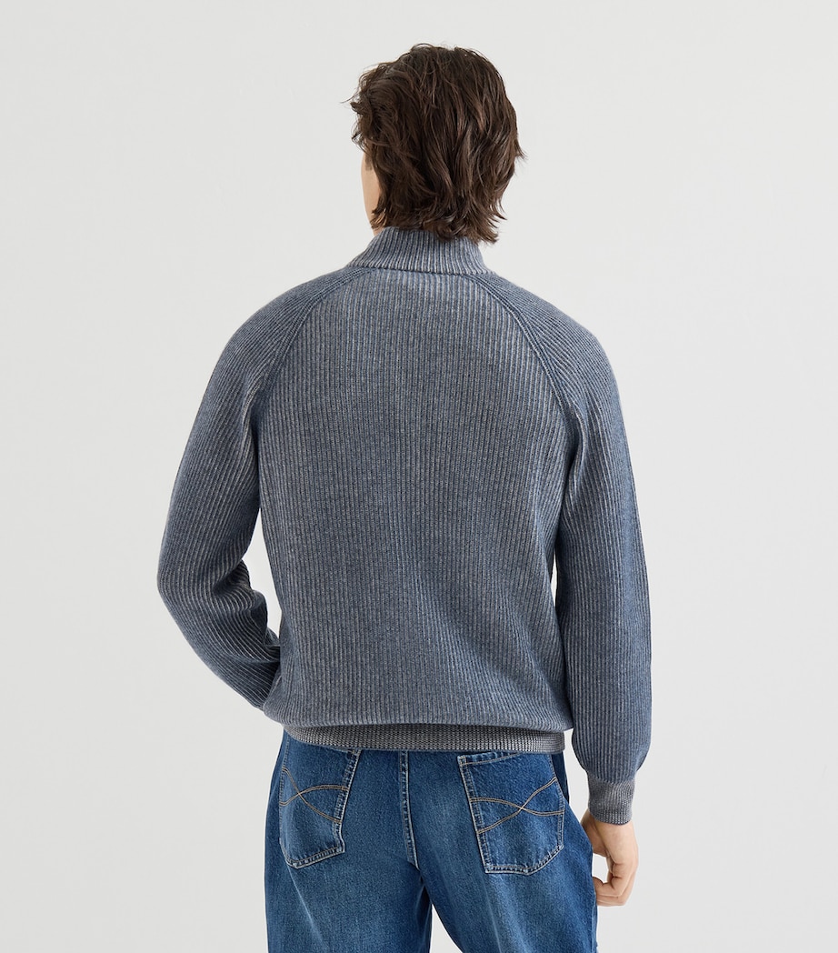 Brunello Cucinelli Mens Cashmere Ribbed Zip-Up Cardigan Image 5