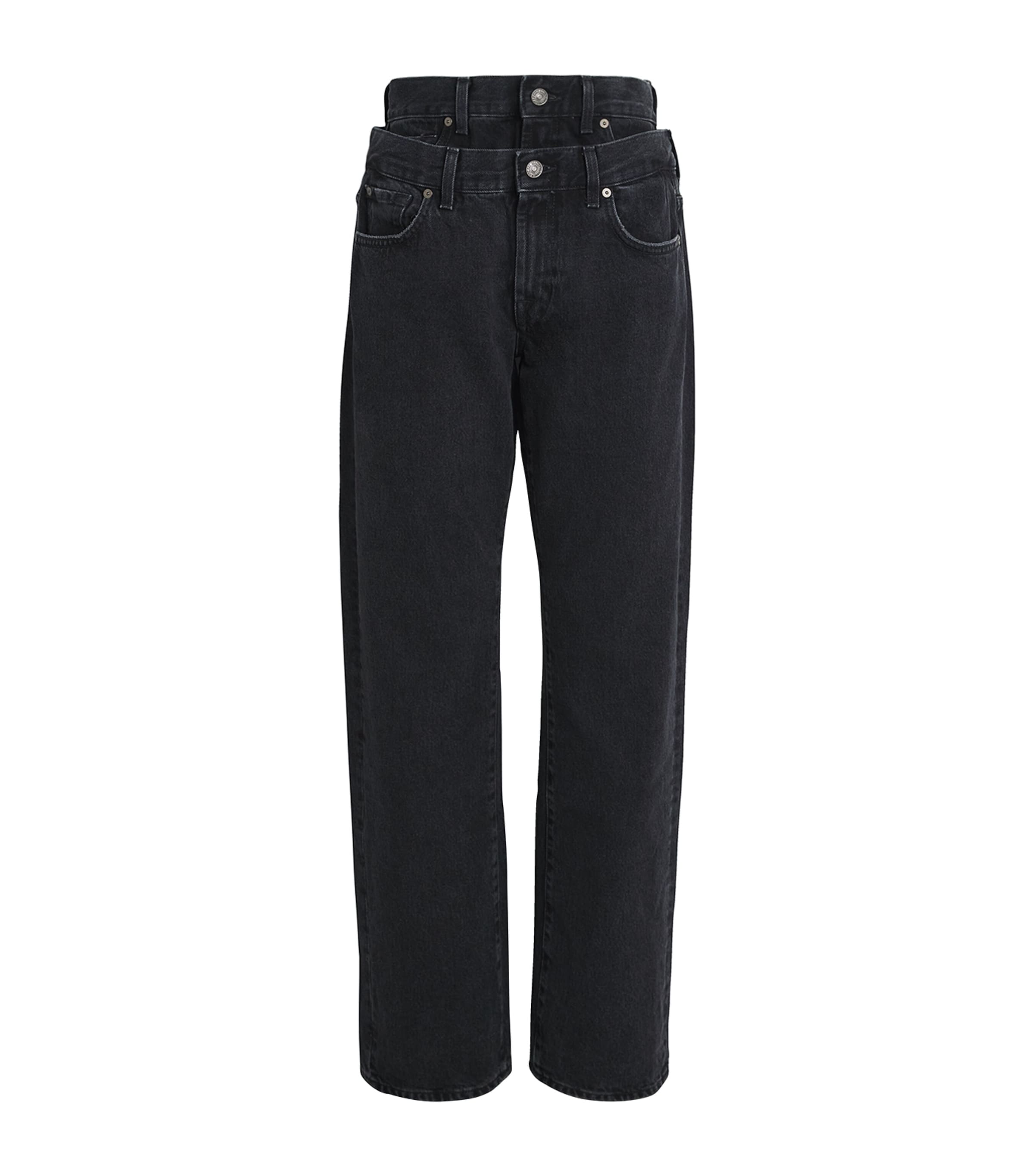 7 For All Mankind Double-waisted Hussle Wide-leg Jeans In Black