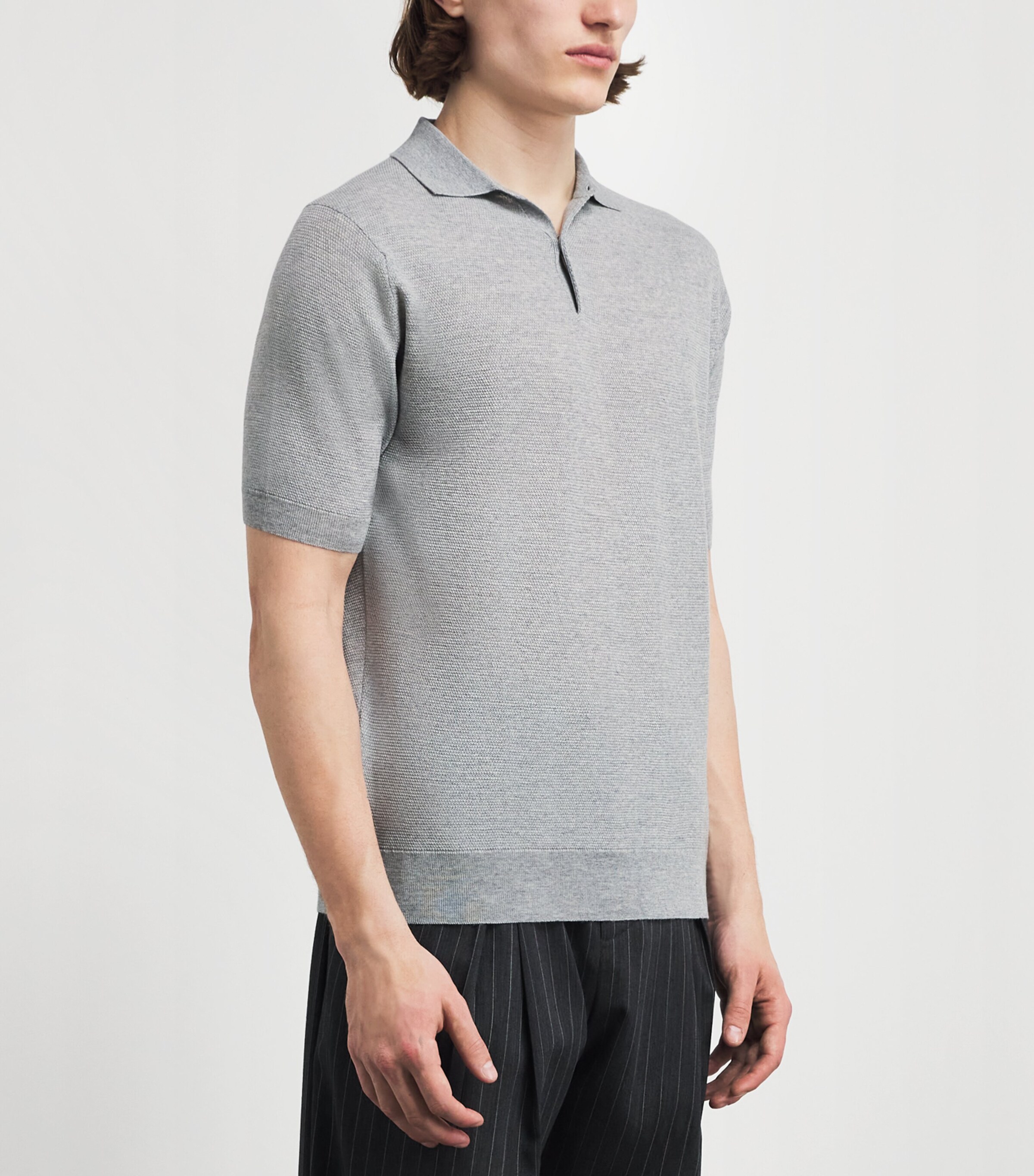 John Smedley Mens Merino Wool Textured Polo Shirt Nimbus Image 4