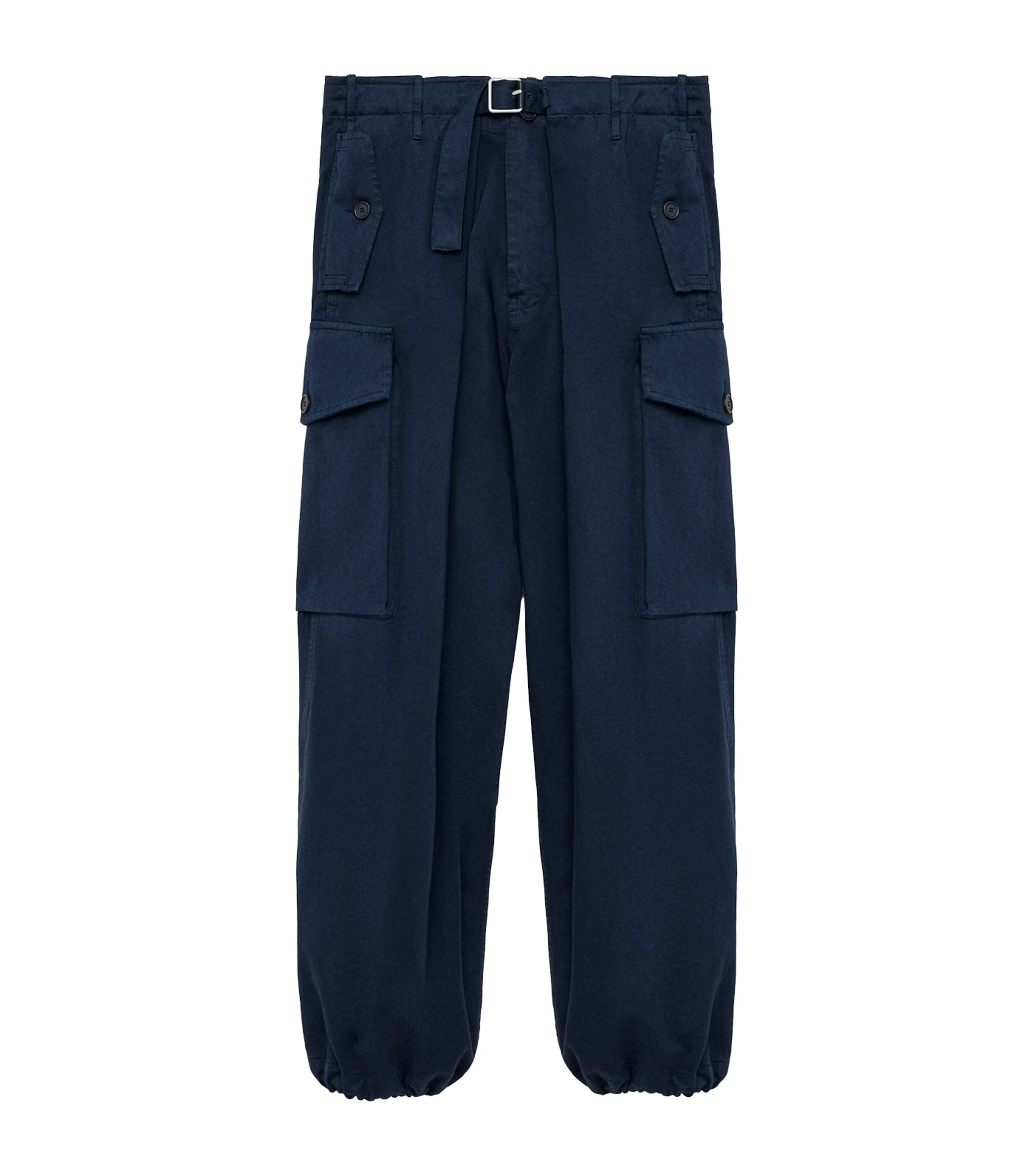 LOEWE Mens Cotton Pleated Cargo Trousers Dark Navy Image 1