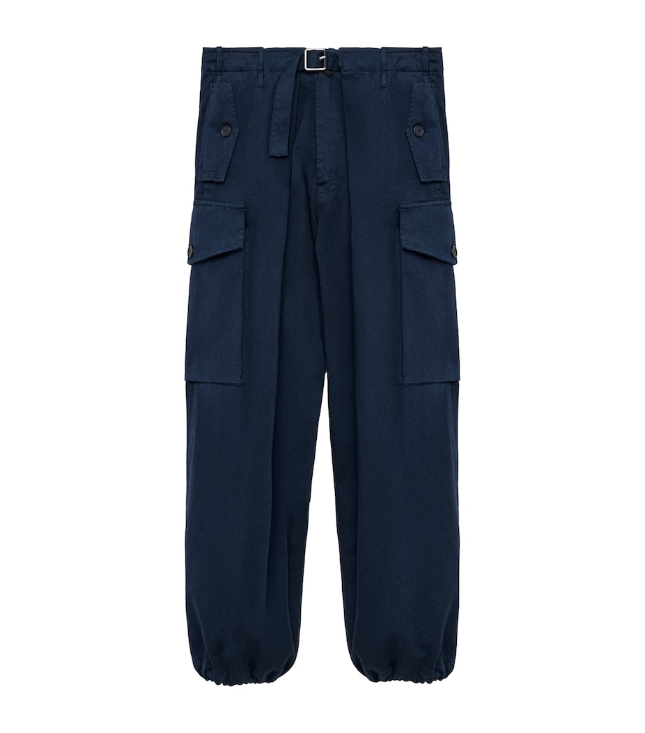 LOEWE Mens Cotton Pleated Cargo Trousers Dark Navy Image 1