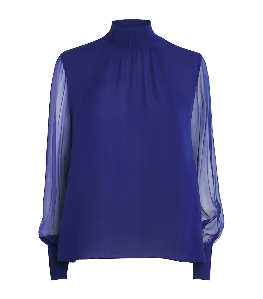 Silk Sheer-Sleeve Blouse JEWEL BLUE Image 1