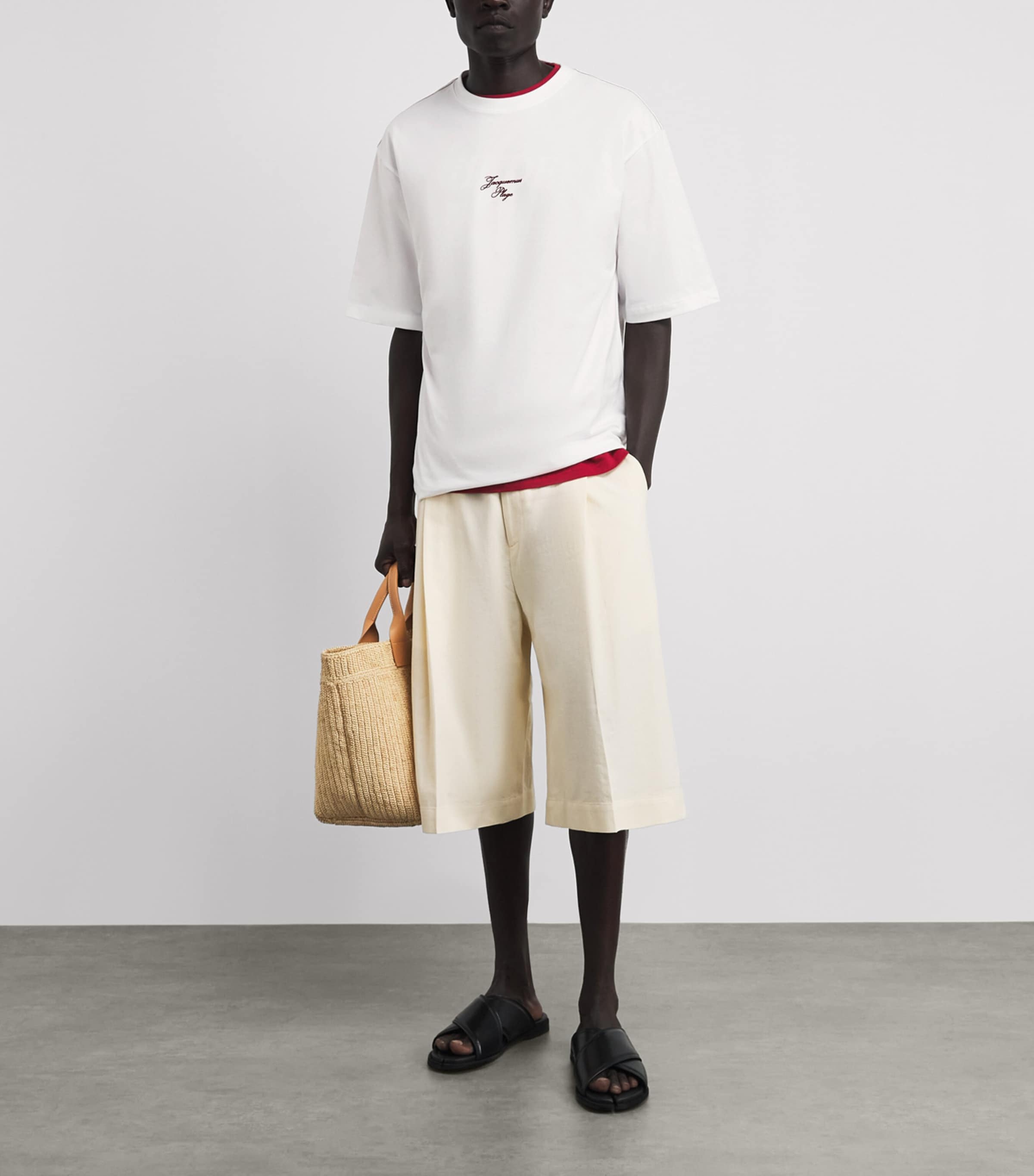 Jacquemus Mens Cotton Embroidered Beach T-Shirt Emb Rd Sal Wht Image 2