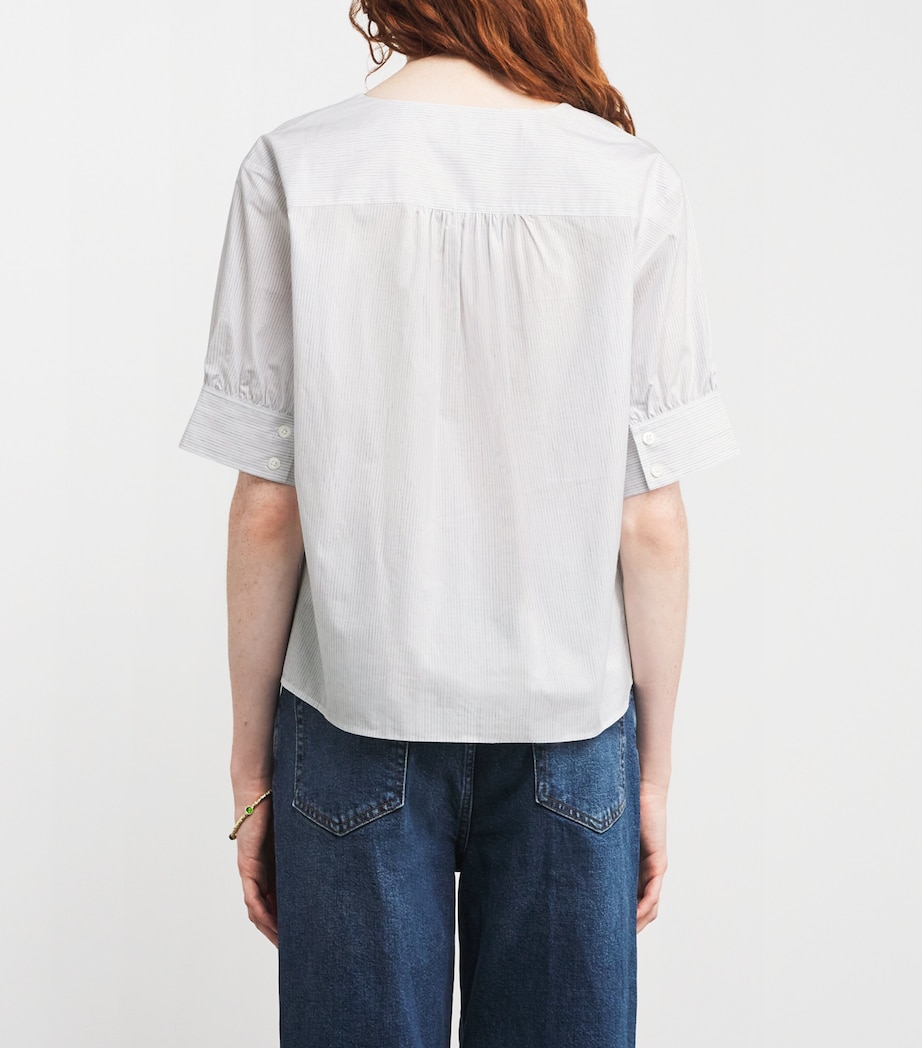 Stripe The V-Neck Popover Shirt STEEL BLUE MULTI Image 4