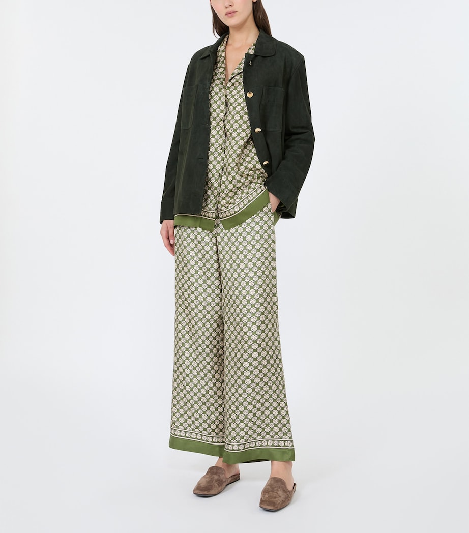 Max Mara Womens Silk Twill Printed Wide-Leg Trousers Kaki Image 2