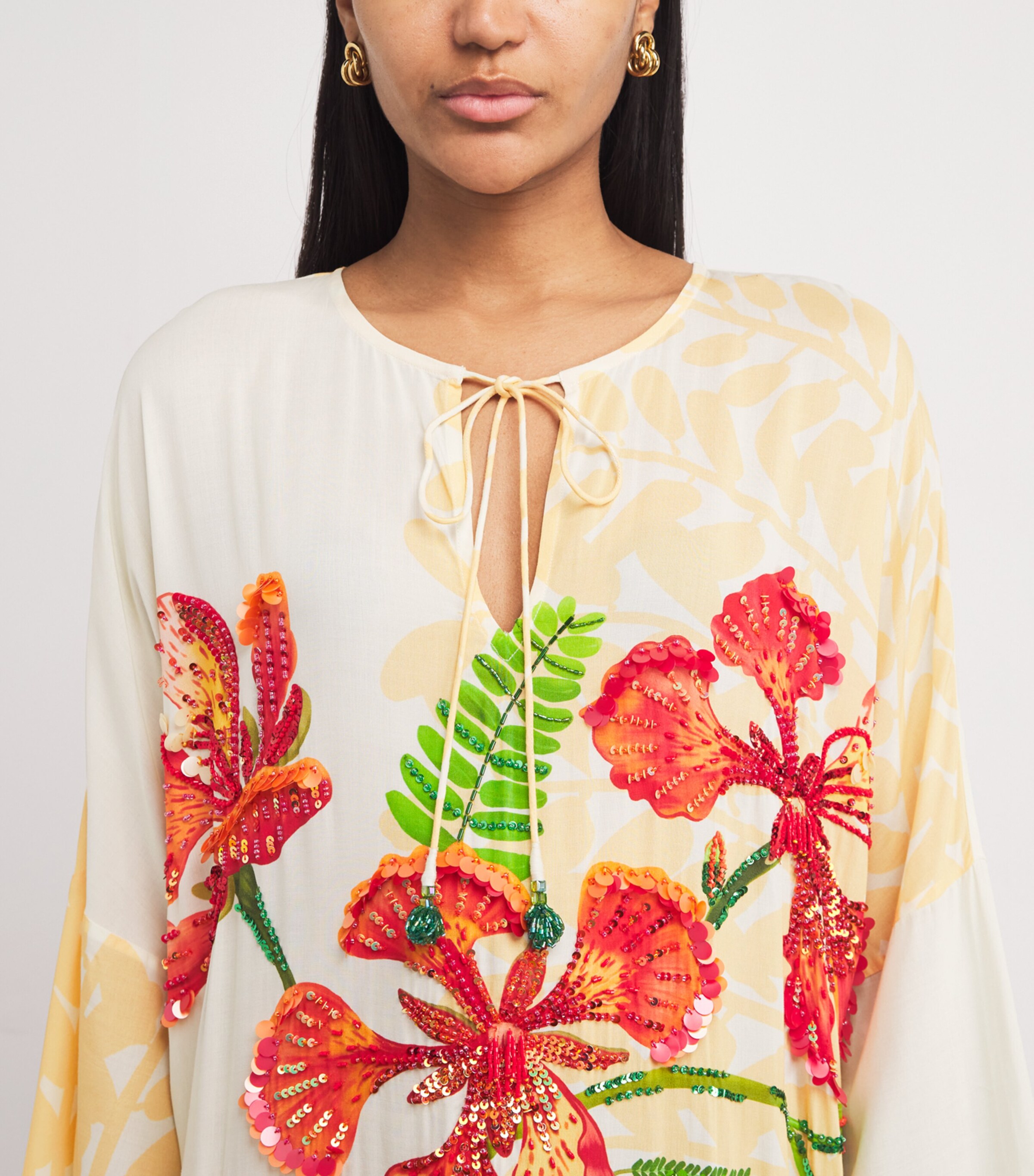 Embellished Gulmohar Maxi Kaftan Dress IVORY/PARROT Image 4