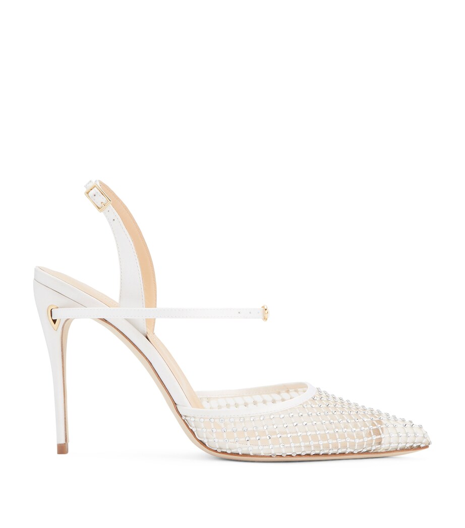 Jennifer Chamandi White Crystal-Embellished Vittoria Slingback