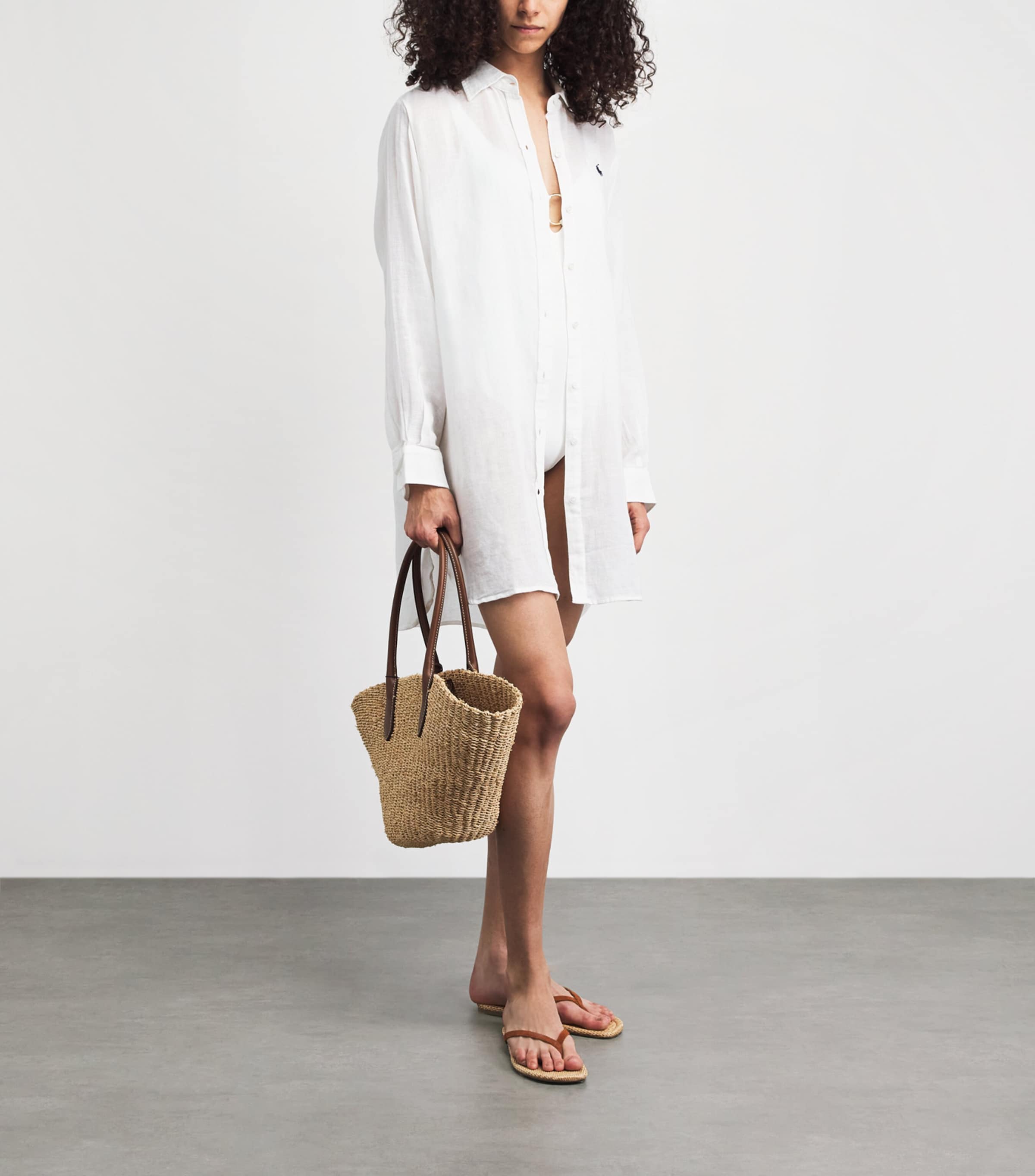 Polo Ralph Lauren Womens Organic Cotton-Linen Boyfriend Shirt White Image 2