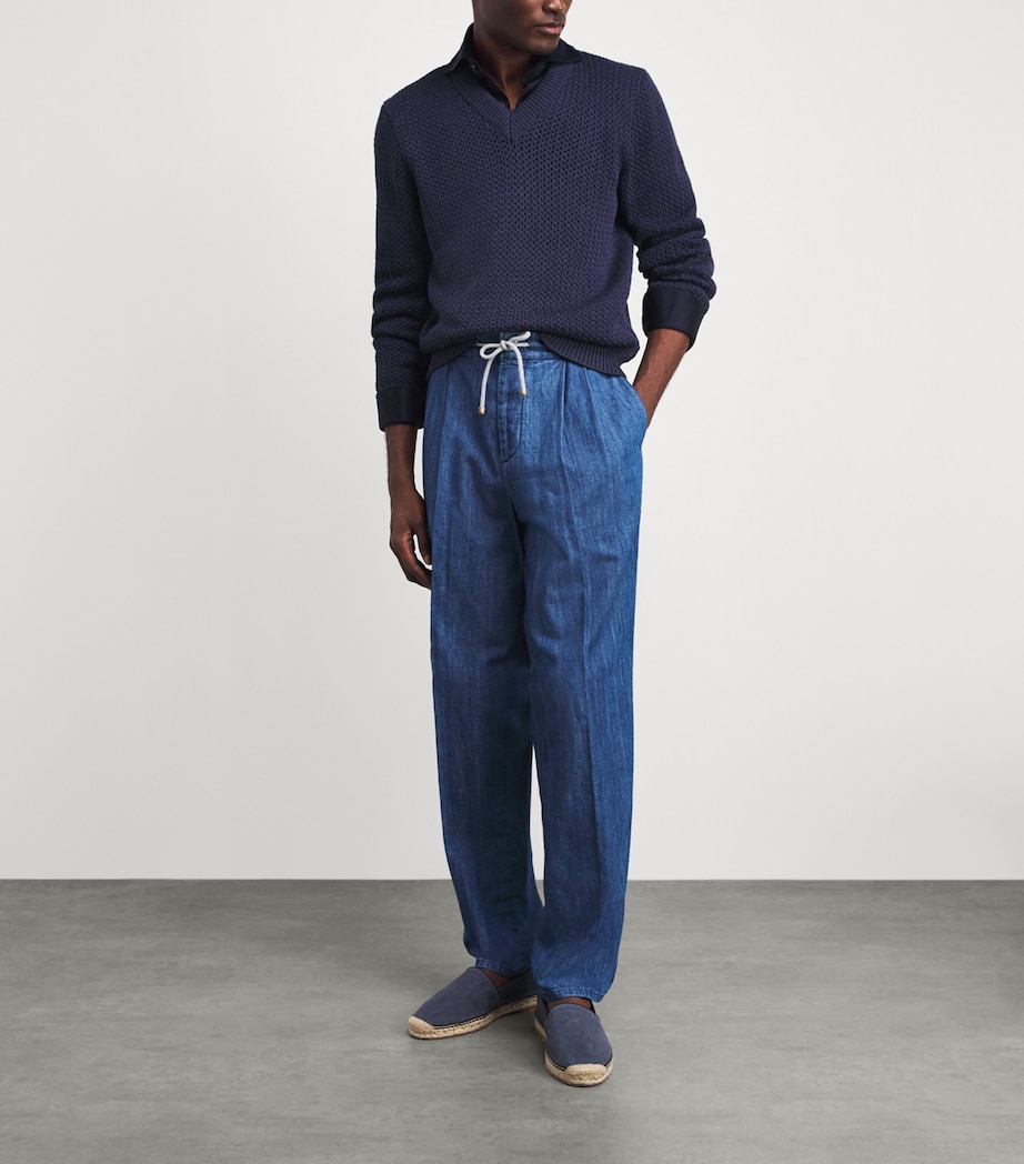 Isaia Mens Silk-Cotton V-Neck Sweater Image 2