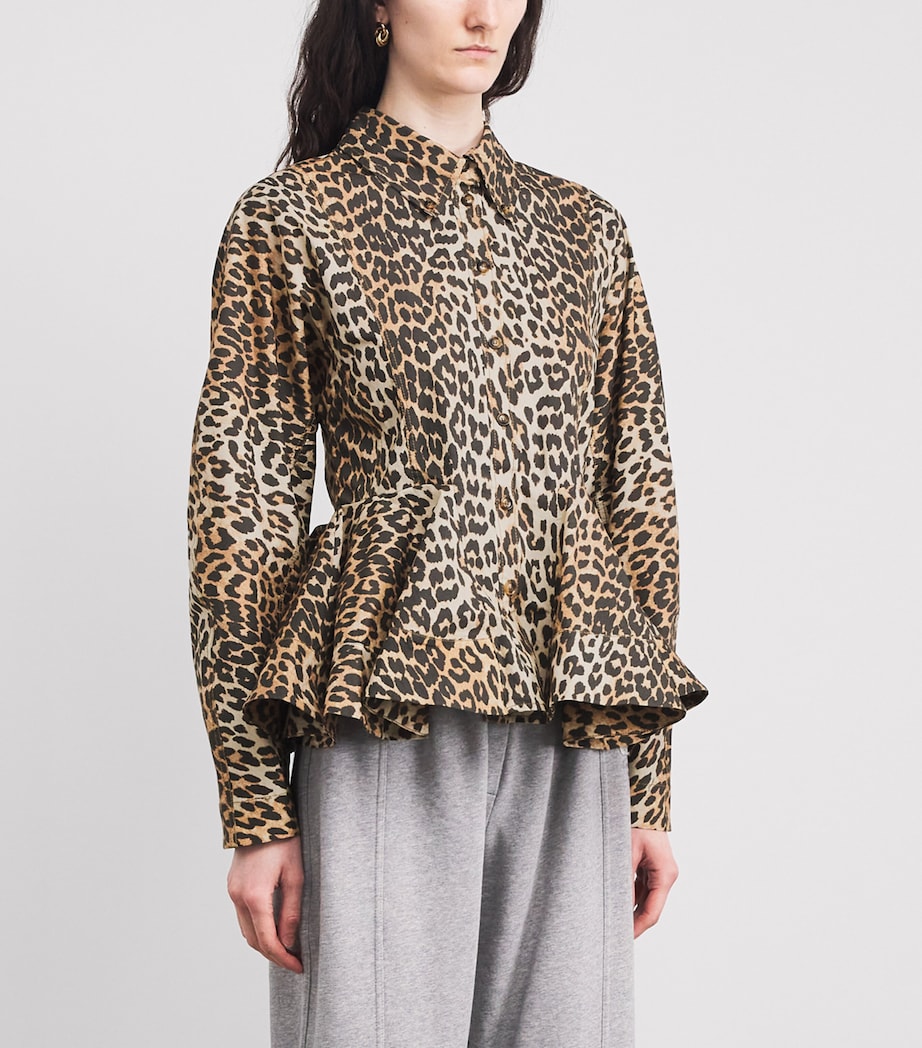 Organic Cotton Leopard Peplum Shirt 859 ALMOND MILK Image 3
