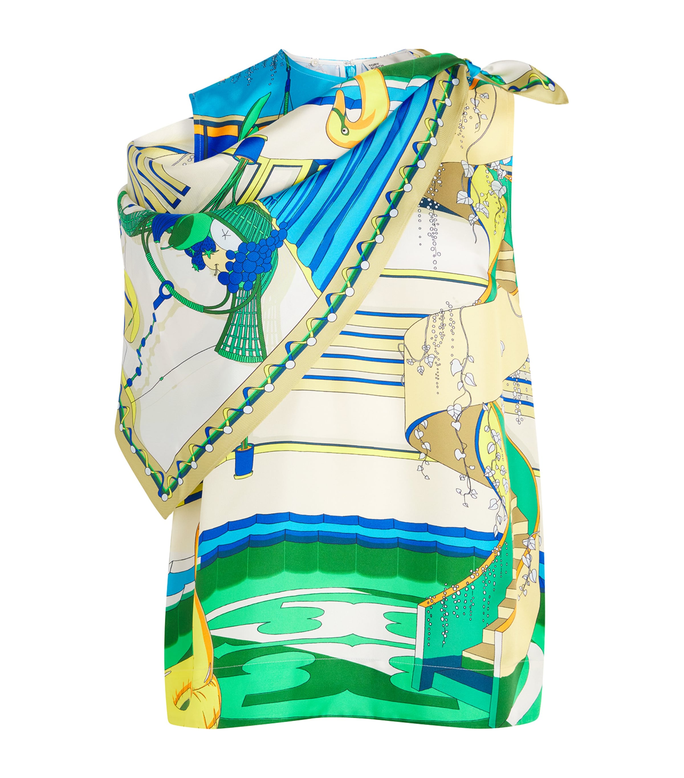 Tory Burch Womens Silk Printed Cape and Top The Pool Blue Image 1