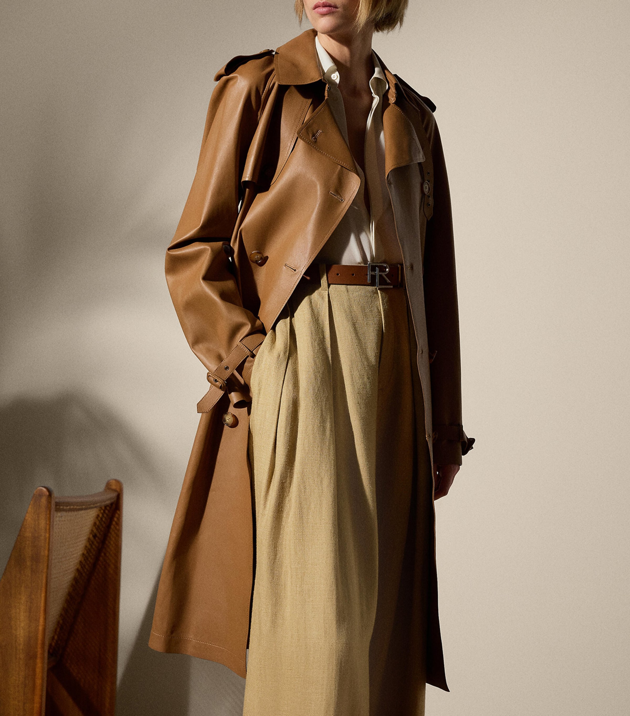 Ralph Lauren Collection Womens Lambskin Niles Trench Coat Caramel Image 2