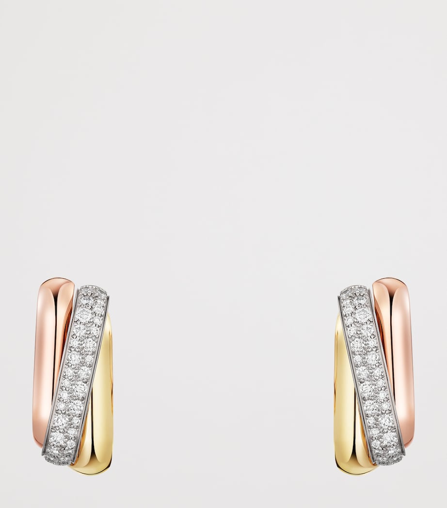 Cartier White, Rose, Yellow Gold and Diamond Trinity Box Earrings Mixed Gold Image 6