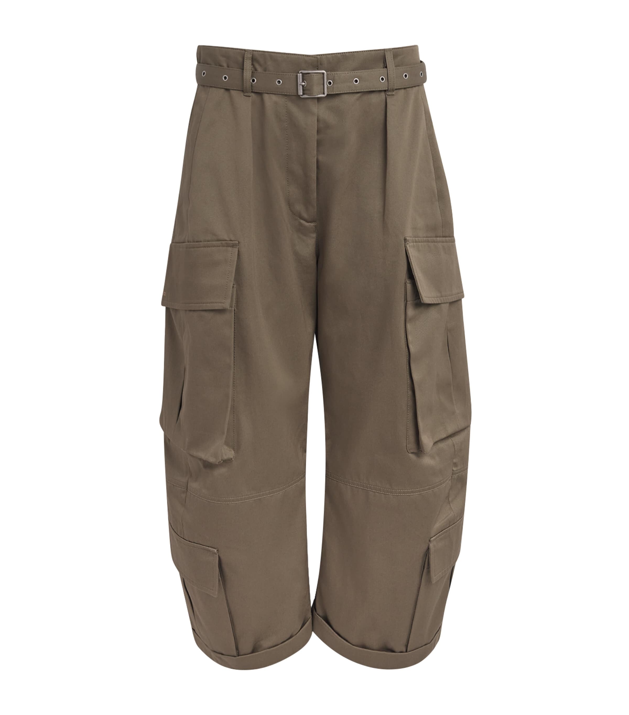 Acne Studios Organic Cotton Belted Cargo Trousers In Brown