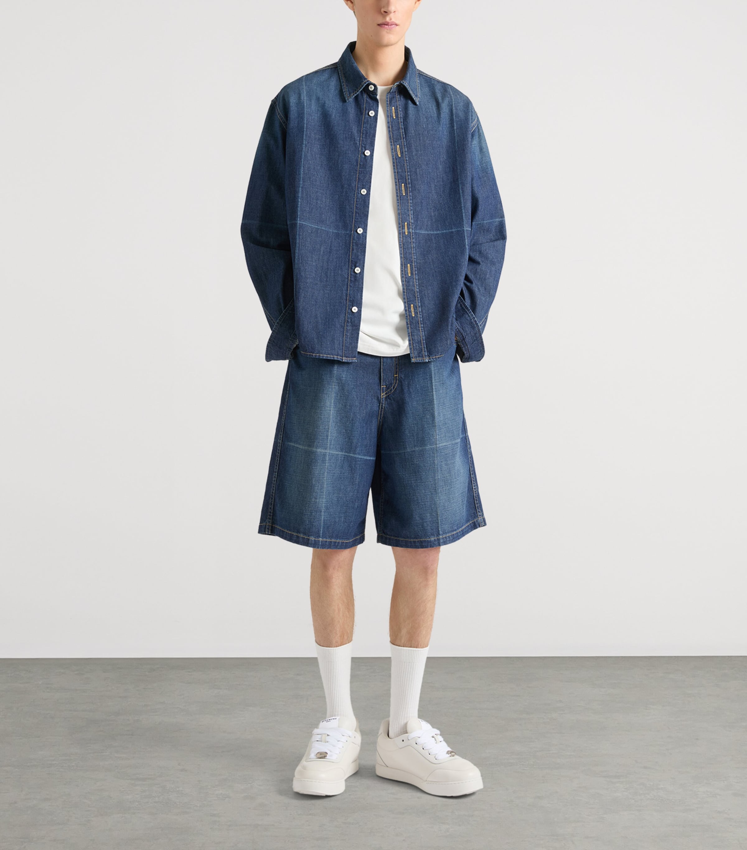 Givenchy Mens Folded-Effect Denim Shirt Image 2