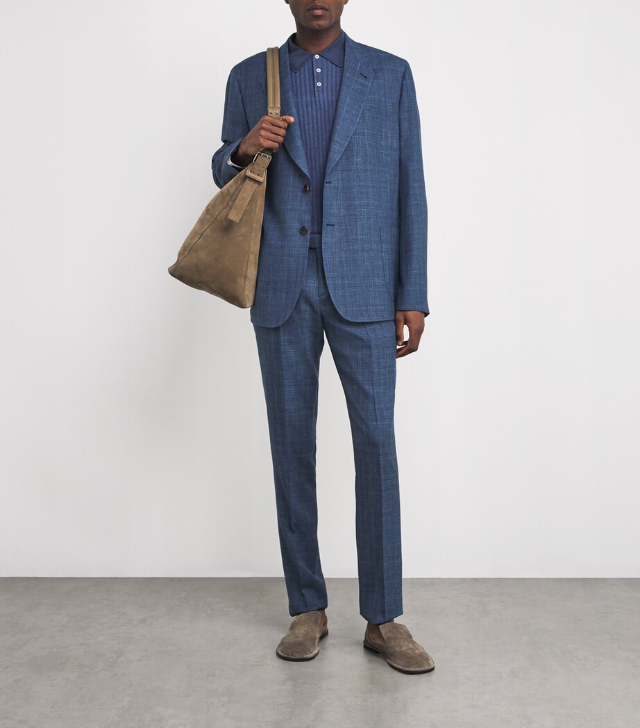 Wool-Silk-Linen Check Suit Jacket 41_BLUE Image 2