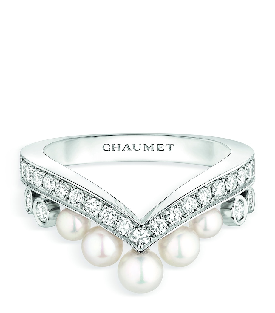 White Gold, Diamond and Pearl Joséphine Aigrette Ring WHITE GOLD Image 1