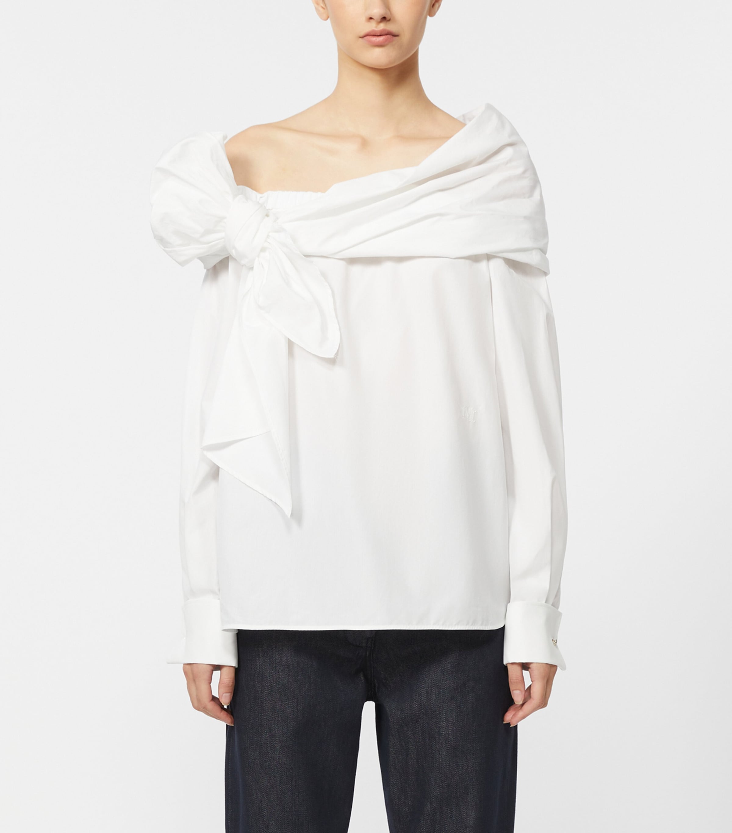 Cotton Asymmetrical Bow Blouse OPTICAL WHITE Image 3