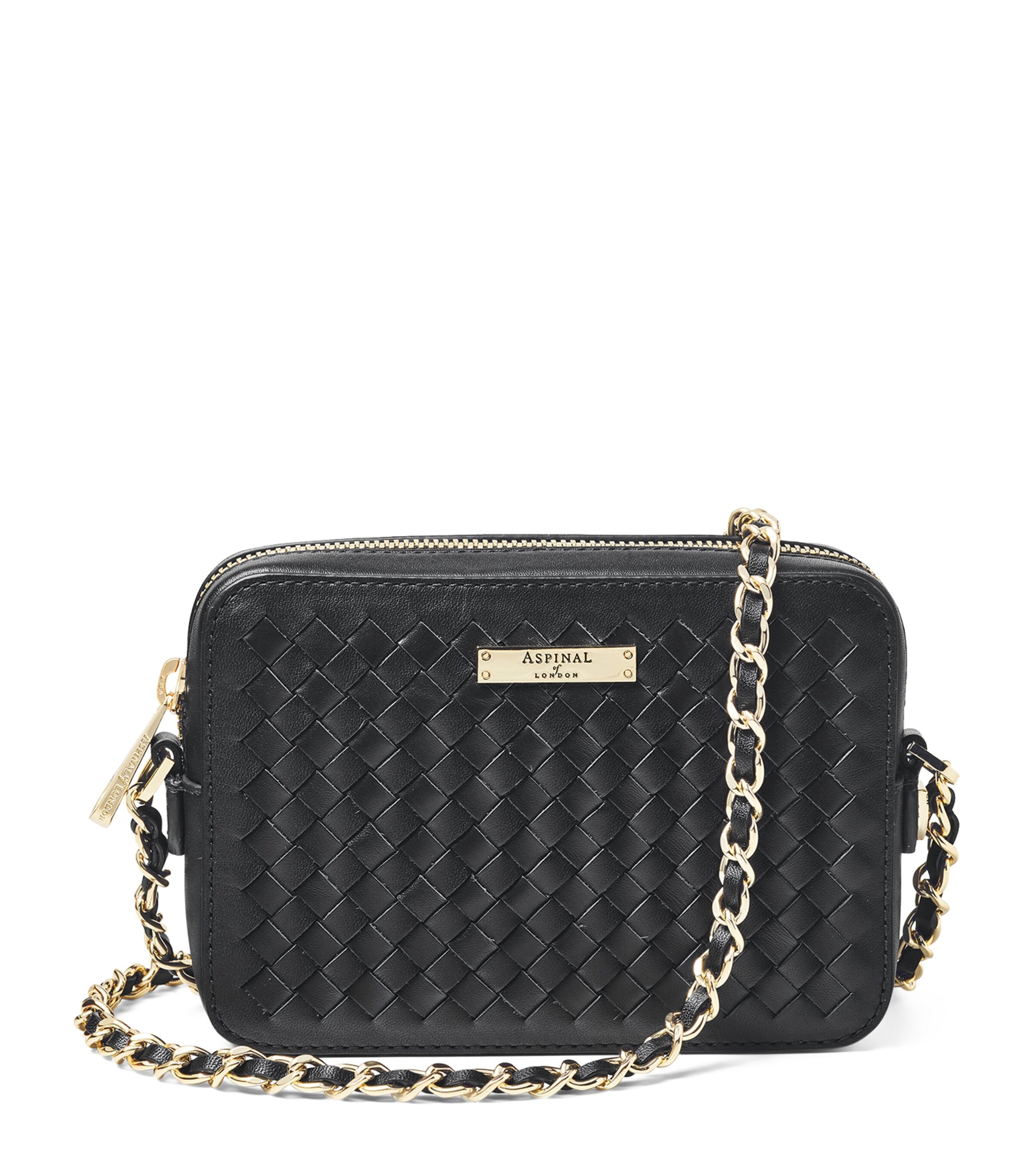 Shop Aspinal Of London Leather Woven Milly Cross-body Bag In Black