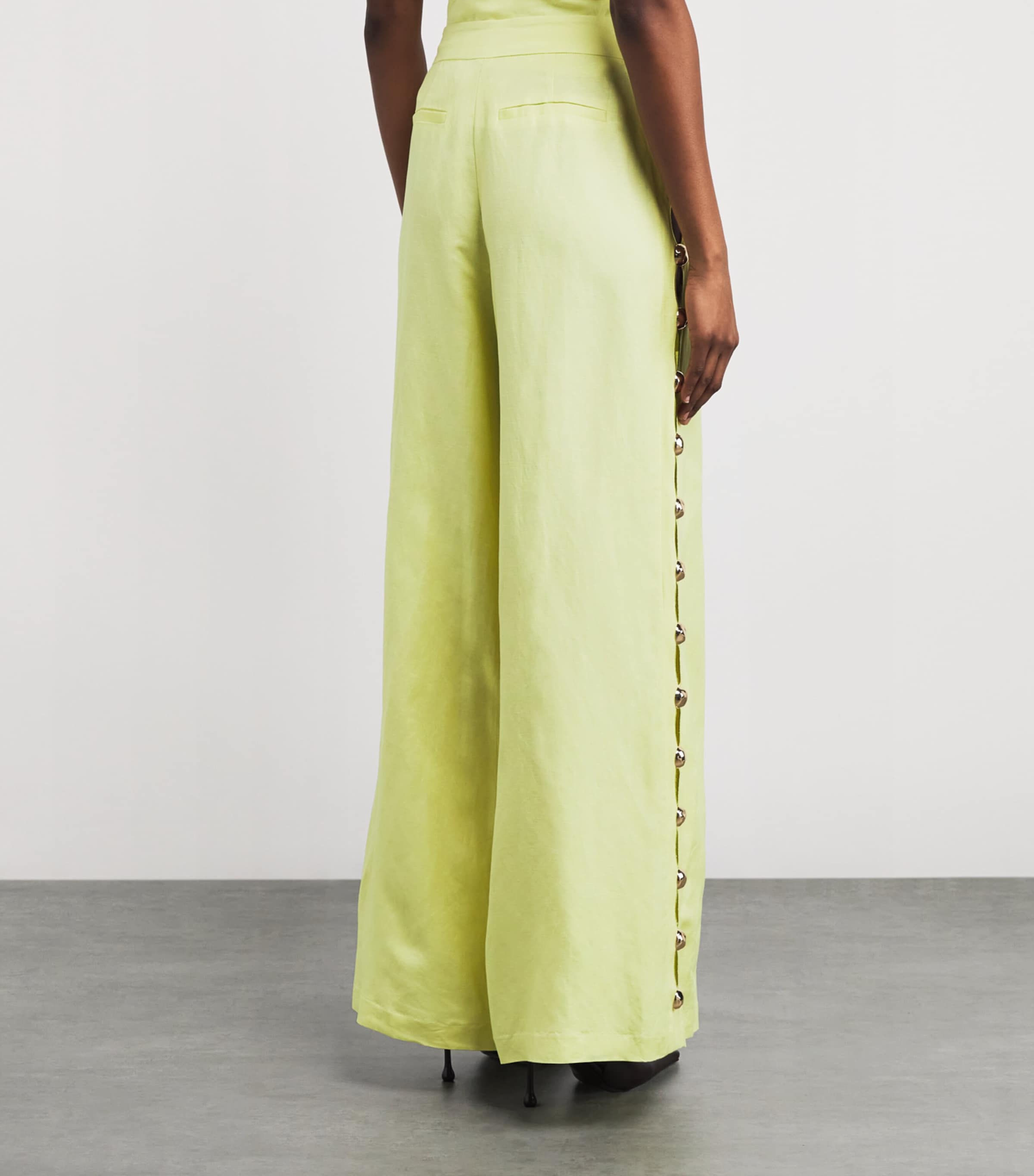 Linen-Blend Studded Trousers CELADON Image 4