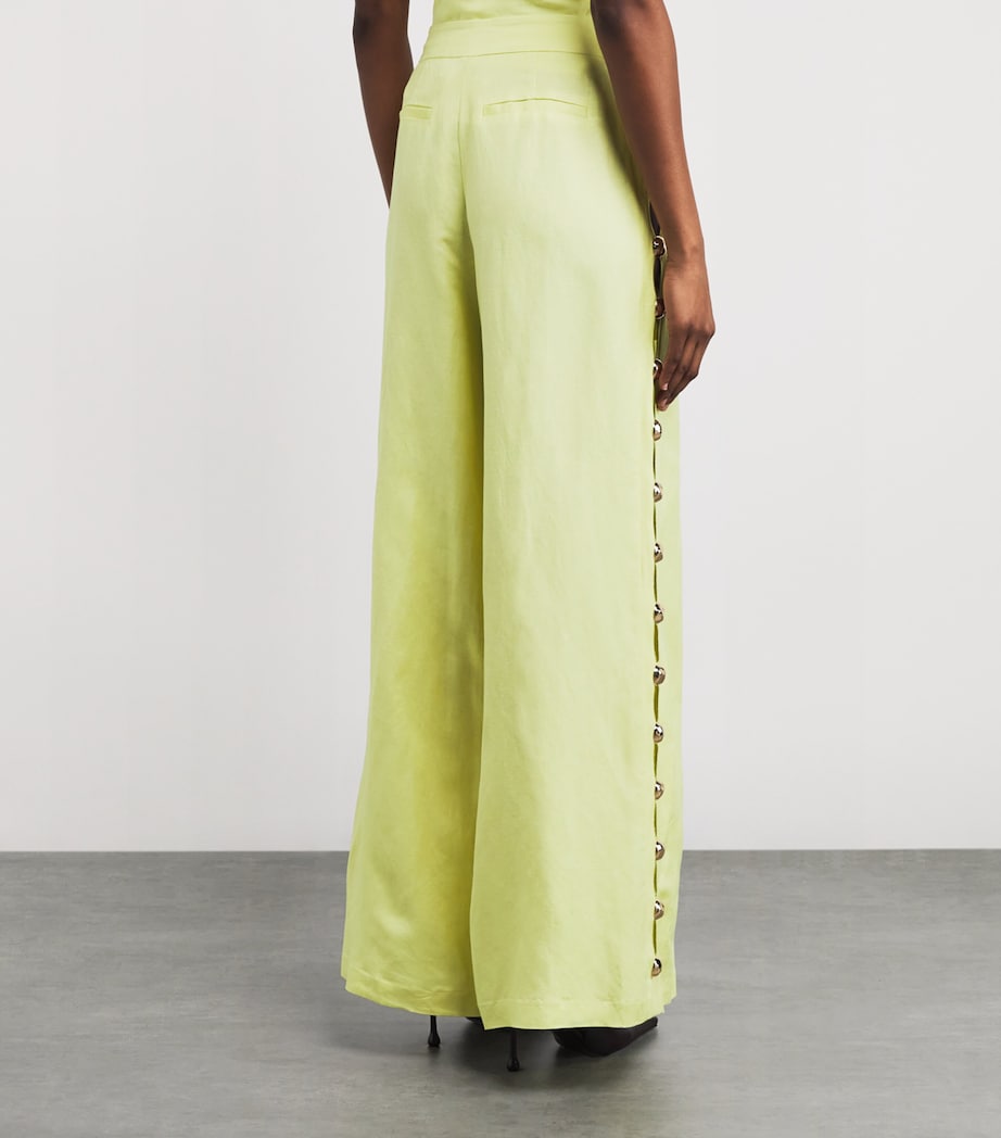 Linen-Blend Studded Trousers CELADON Image 4