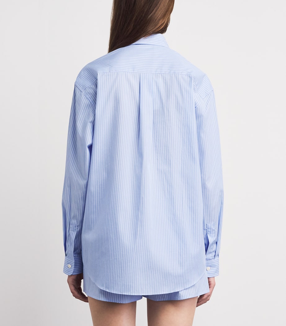 Sporty & Rich Womens Cotton Stripe Oversized Shirt Blue Stripe Image 5
