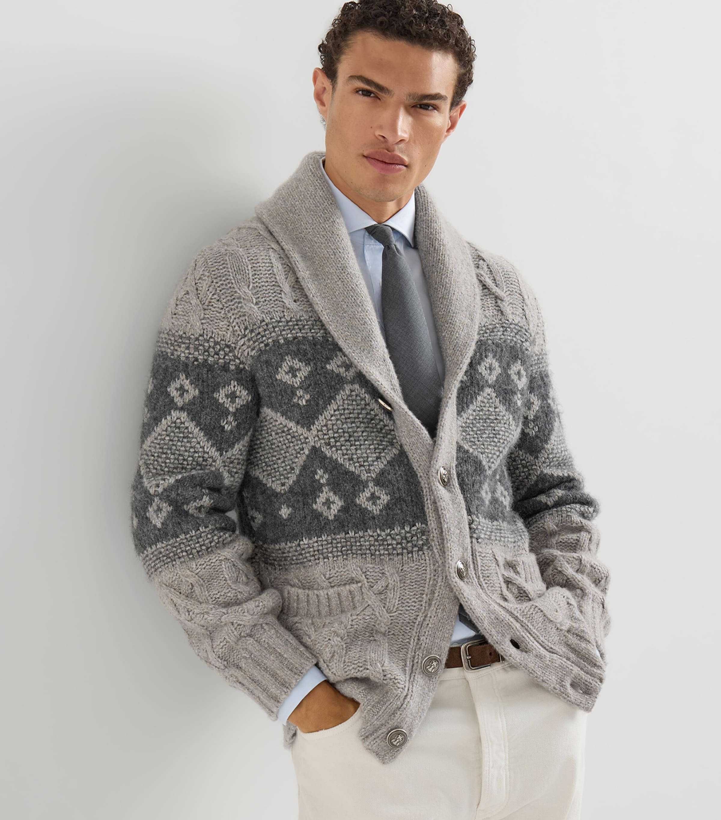 Brunello Cucinelli Mens Virgin Wool-Silk-Cashmere Cardigan Image 4